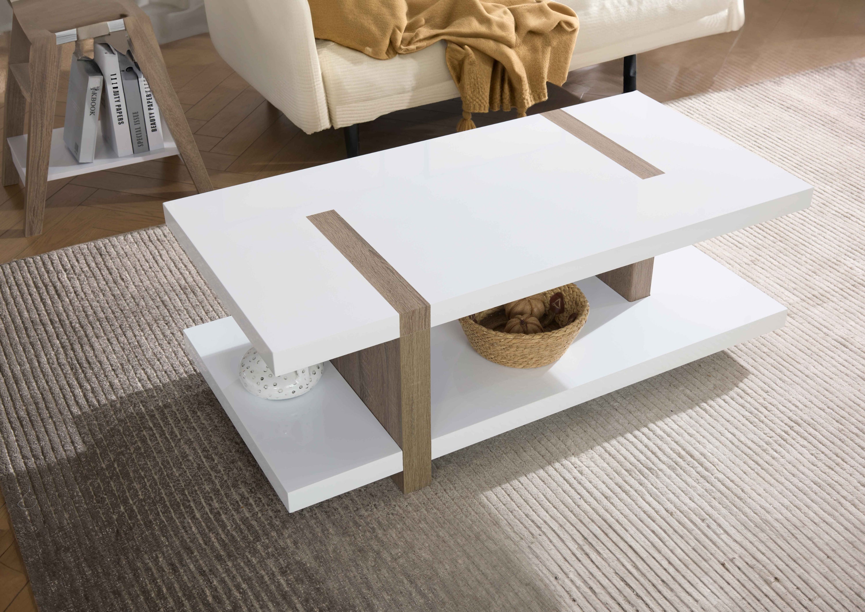 Wooden White Top/Natural Inserts Coffee / Side Table – IF-3530