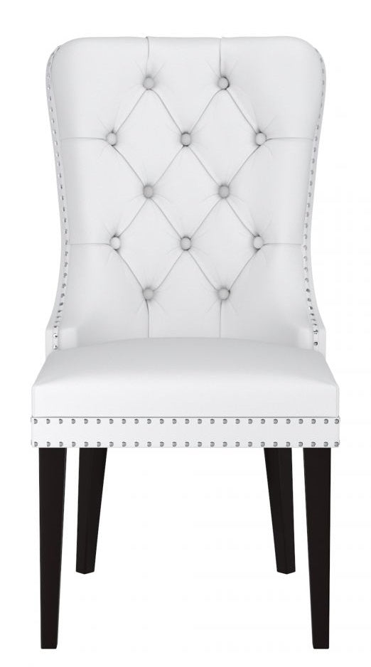 White Tufted Wingback Dining Chair with Nailhead Trim – C-1151