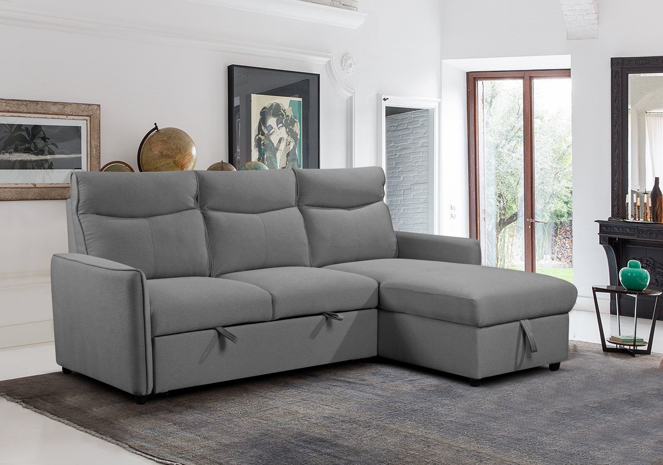 Grey Sleeper Sectional with Storage Chaise – IF-9027 W/Reversible Chaise