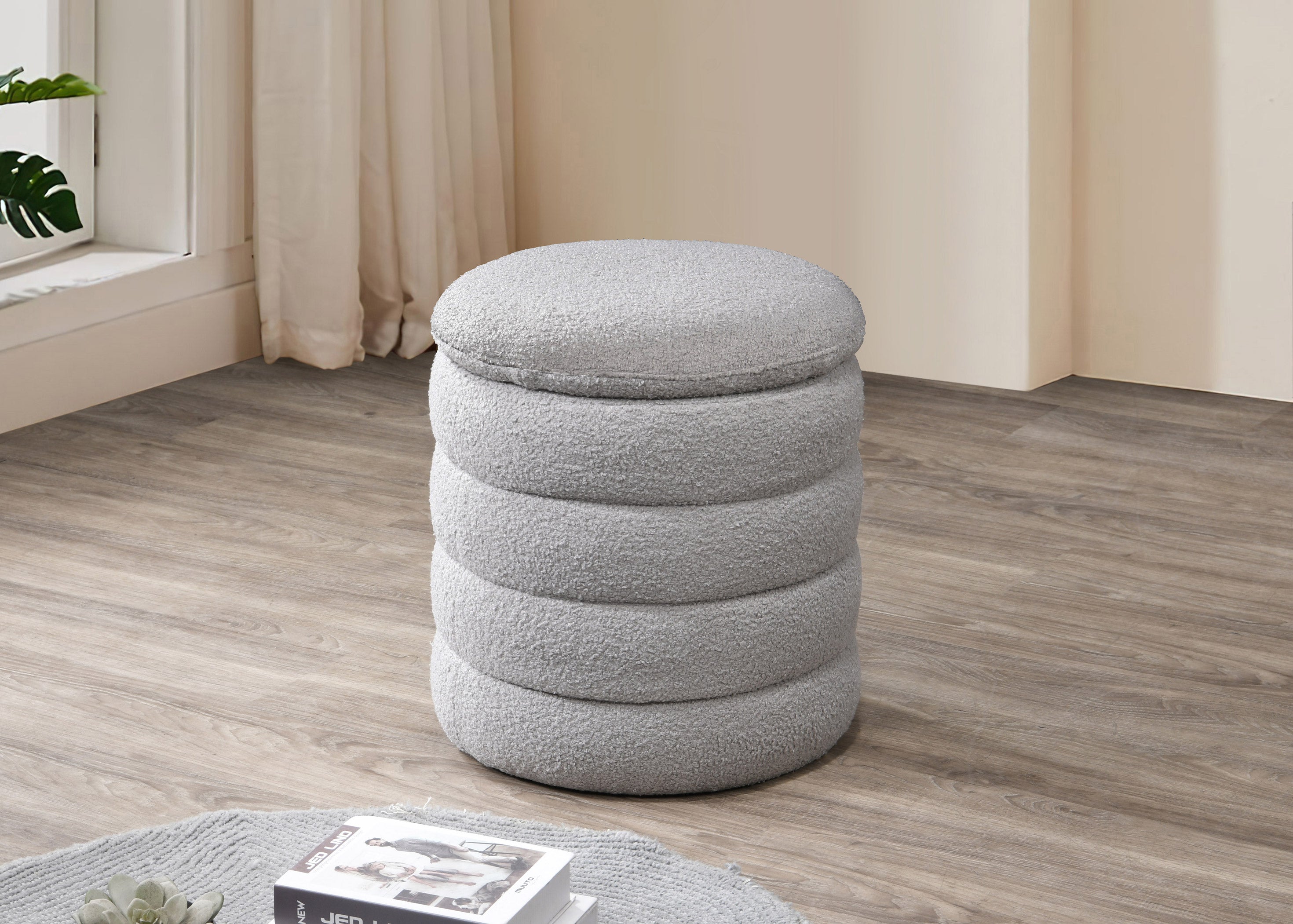 Soft Grey Teddy Bear Fabric Bench / Ottoman – IF-6241