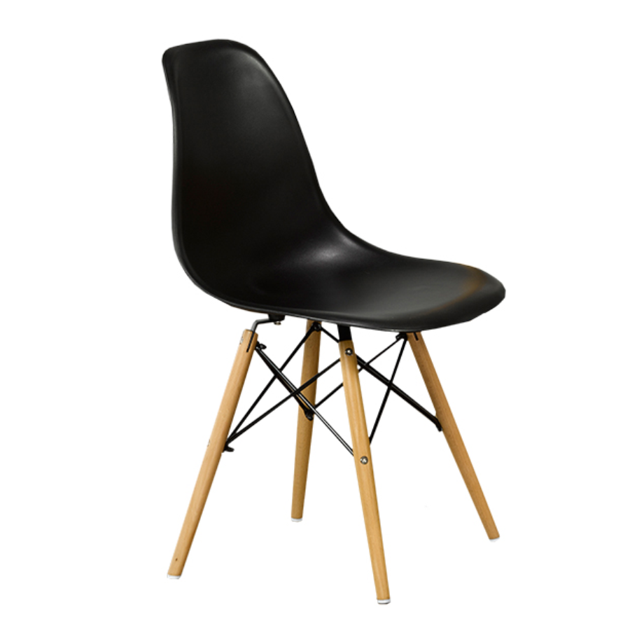 Image of c-1420: 04 minimalist black eiffel chair with wooden legs.