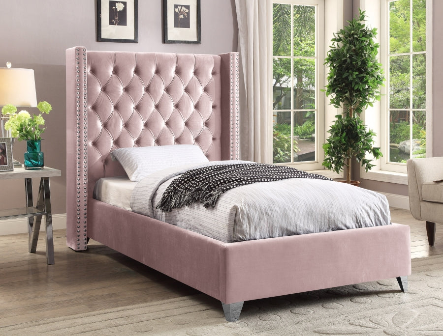 Rich Dusty Pink Velvet Fabric Bed – IF-5895