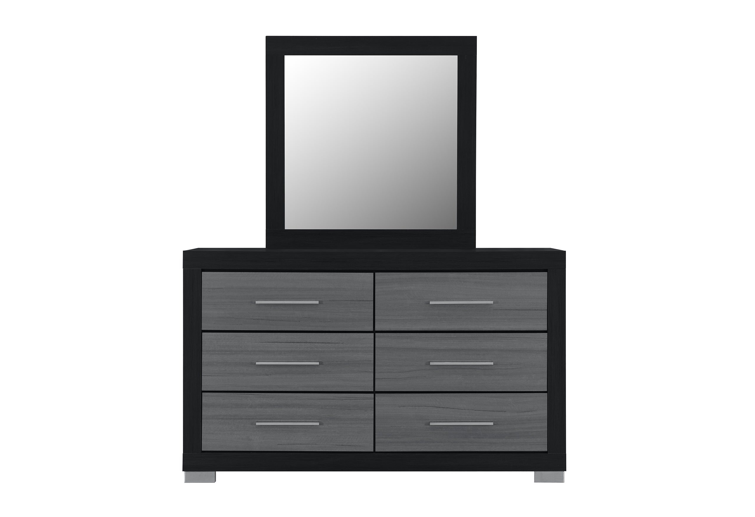 6 Spacious Pull-Out Drawers for Convenient Storage Dresser & Mirror Set – Emma (Black-Grey) D/M