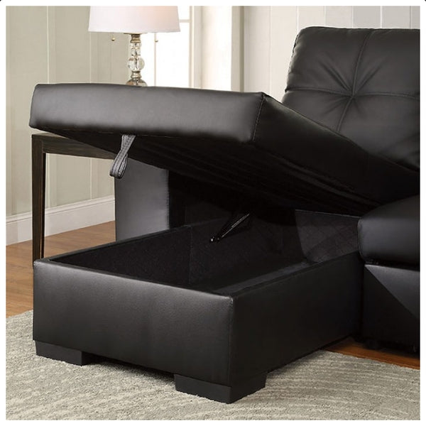 Black Faux Leather Sleeper Sectional with Storage Chaise – IF-9032 W/Reversible Chaise