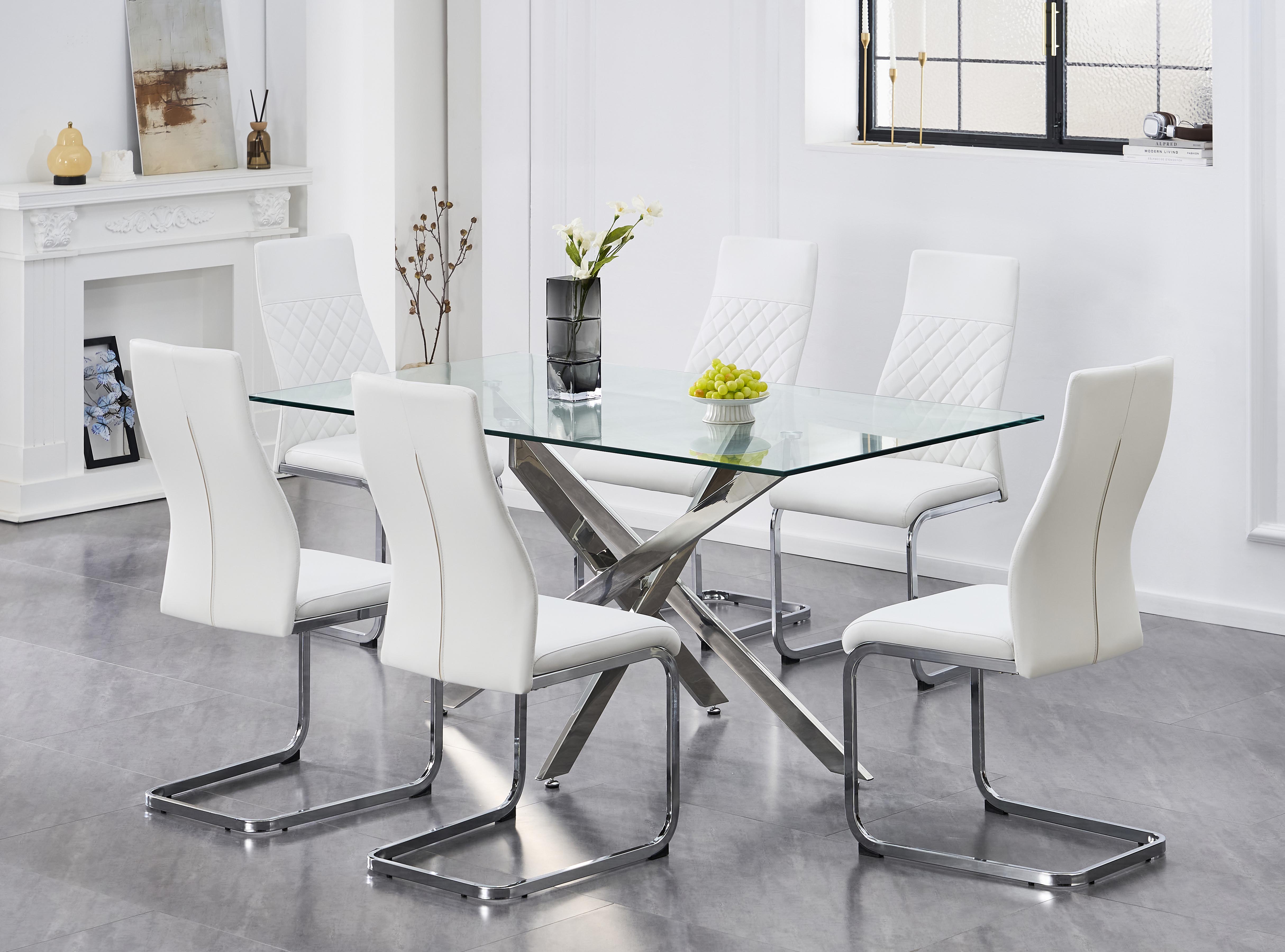 Upholstered in soft White PU Dinette Set – T-1448 C-1575