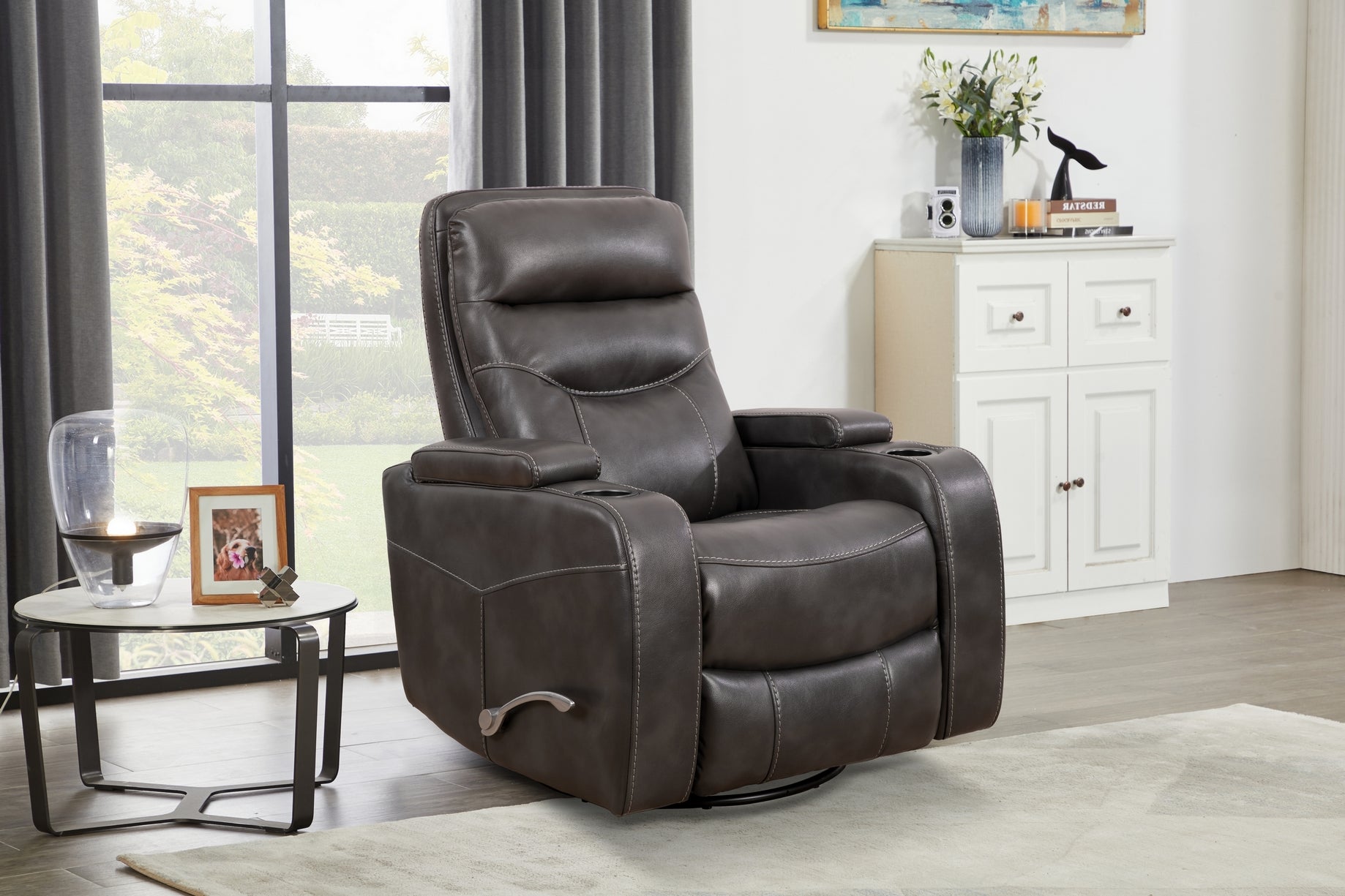 Grey Leather Power Recliner with Cupholder – IF-6312-M Recliner