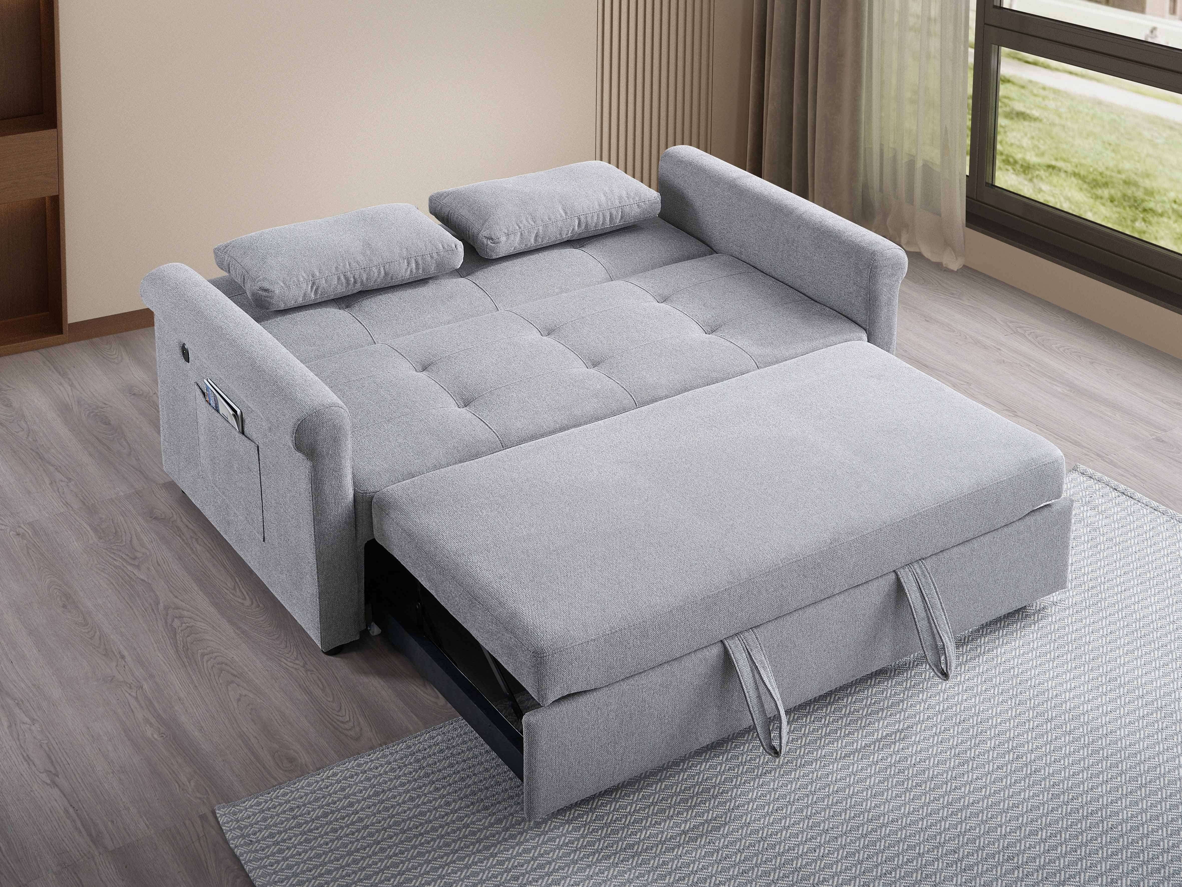 Grey Tufted Pull-Out Sofa Bed – IF-9045 (64")