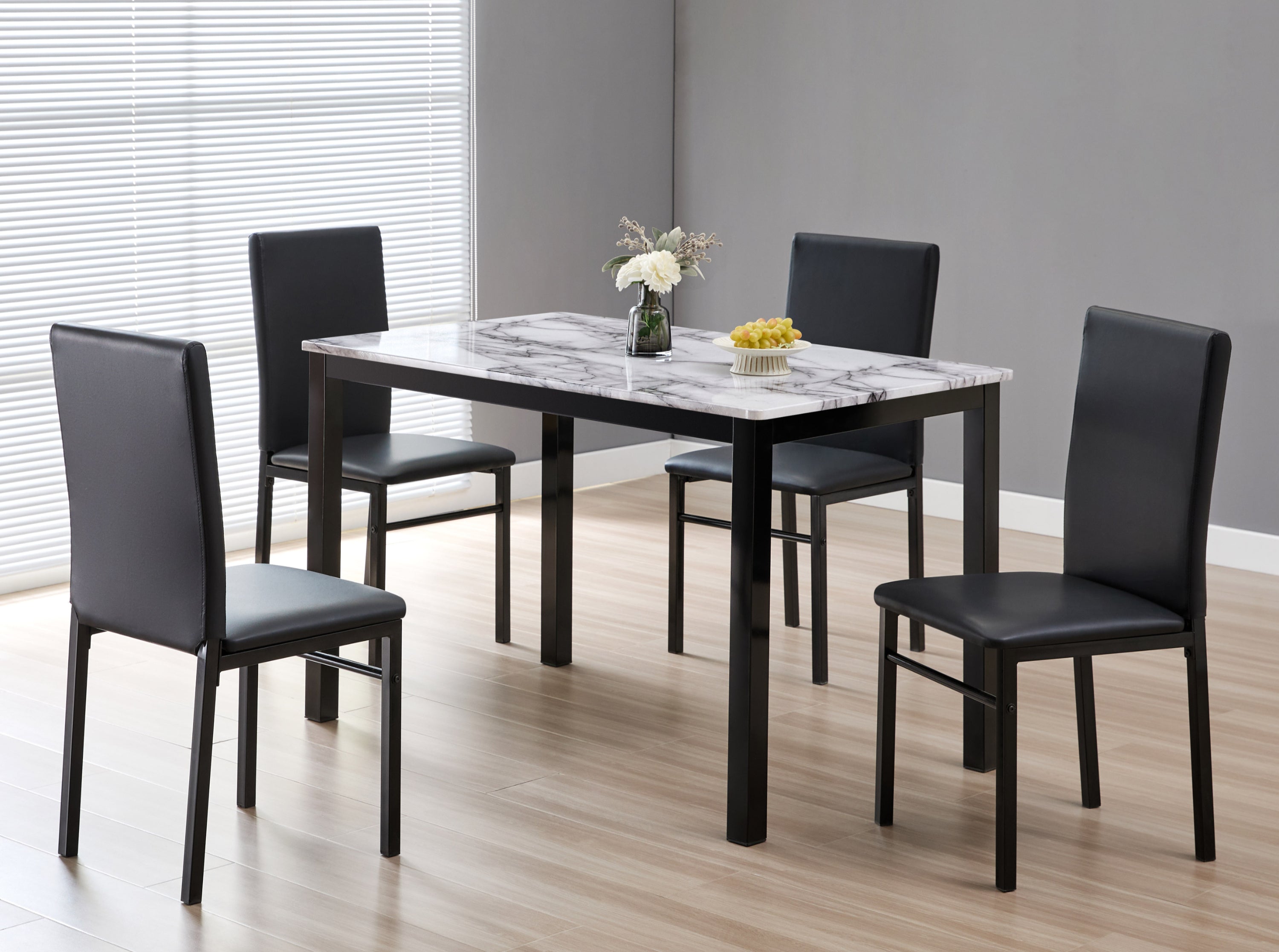 Chairs: Black PU Seat with Black Steel Legs Dinette Set – IF-1056