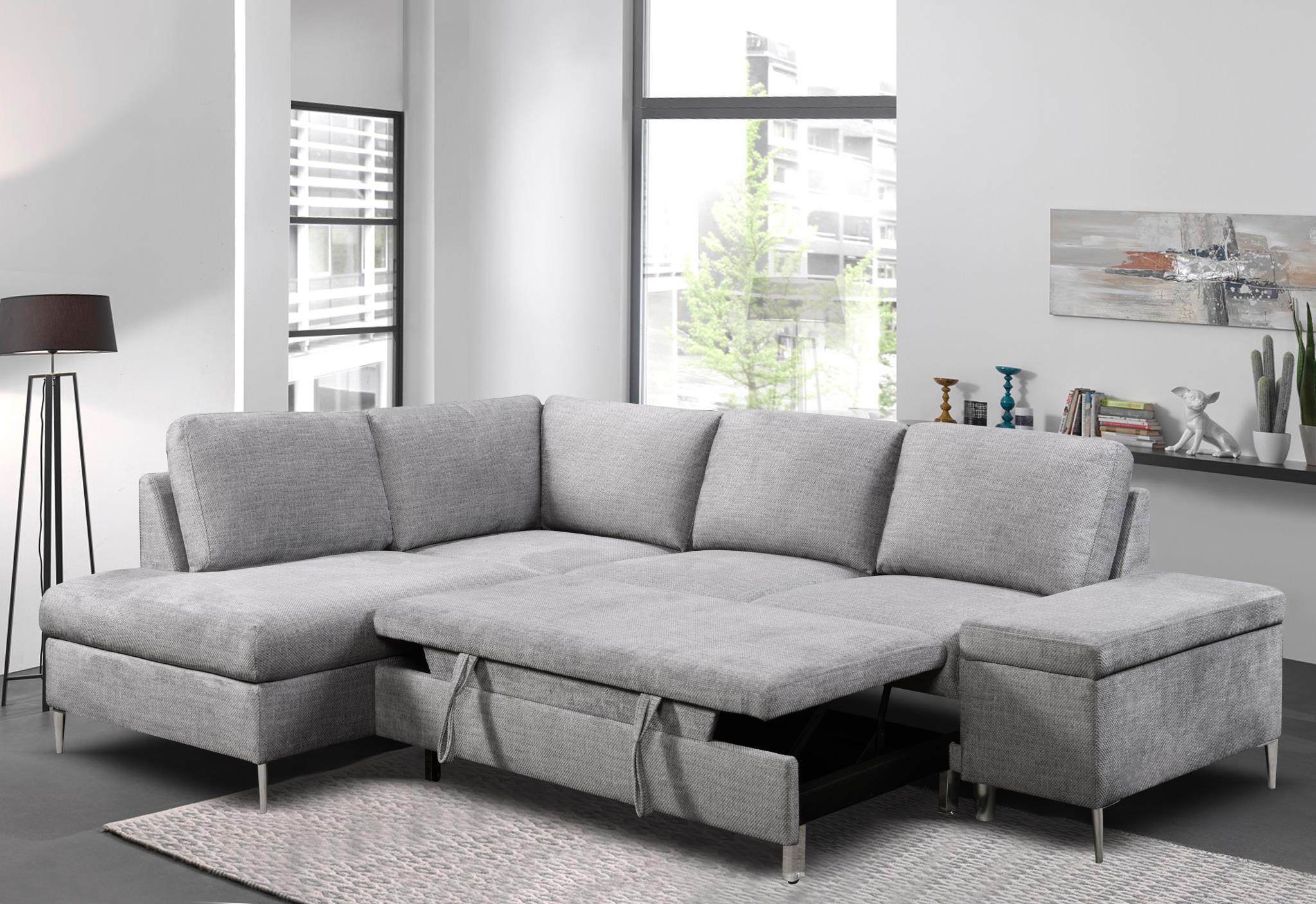 Grey Sleeper Sectional Sofa with Storage Chaise – IF-9022 LHF