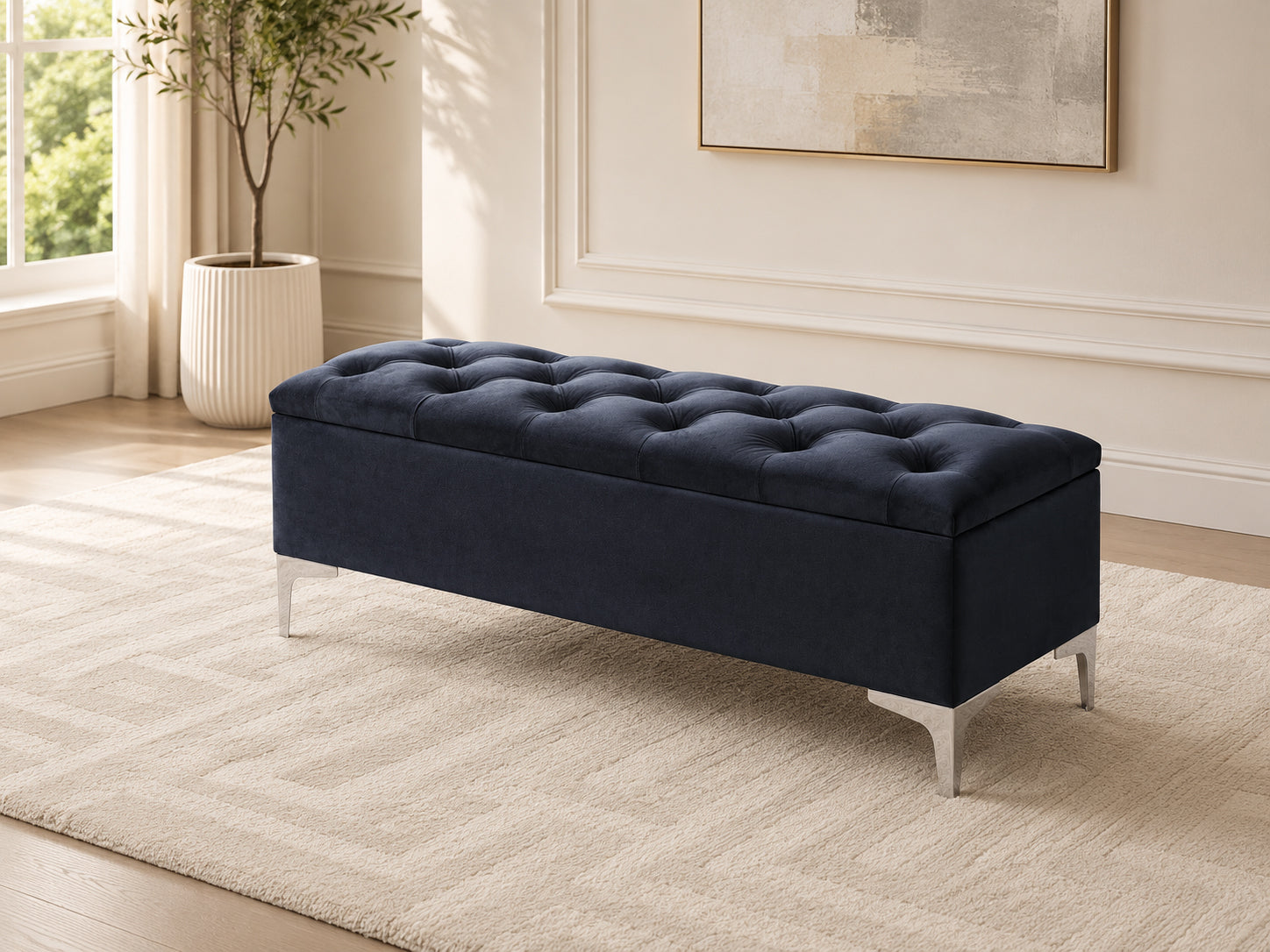 Navy Blue Tufted Storage Bench – IF-6501