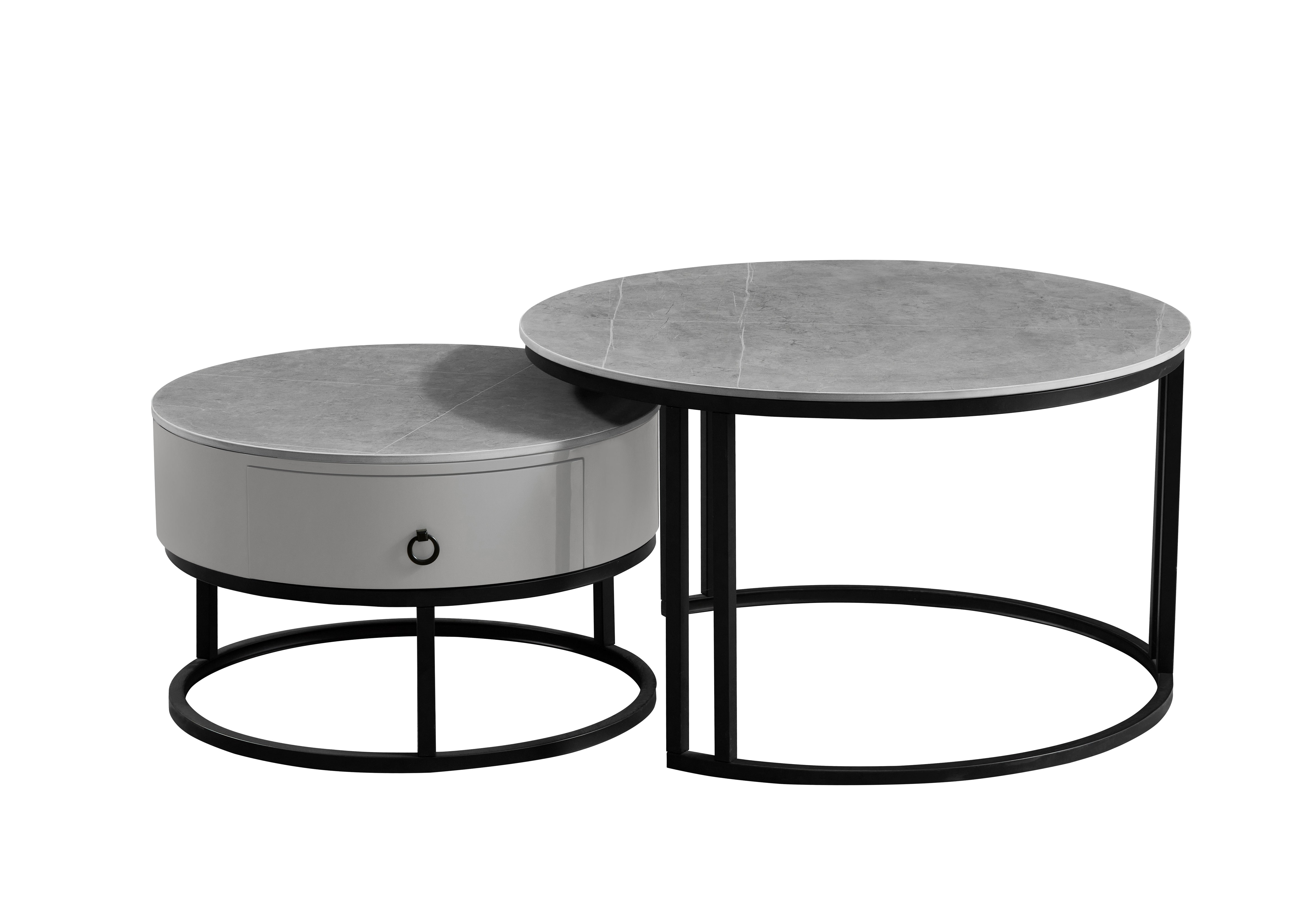 Armani Grey Stone Top With Black Steel Base Coffee / Side Table – IF-2668