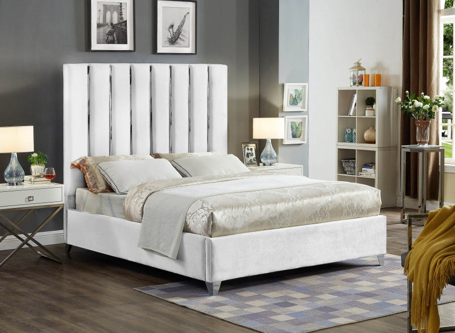 Ivory Velvet Channel-Tufted Bed – IF-5622