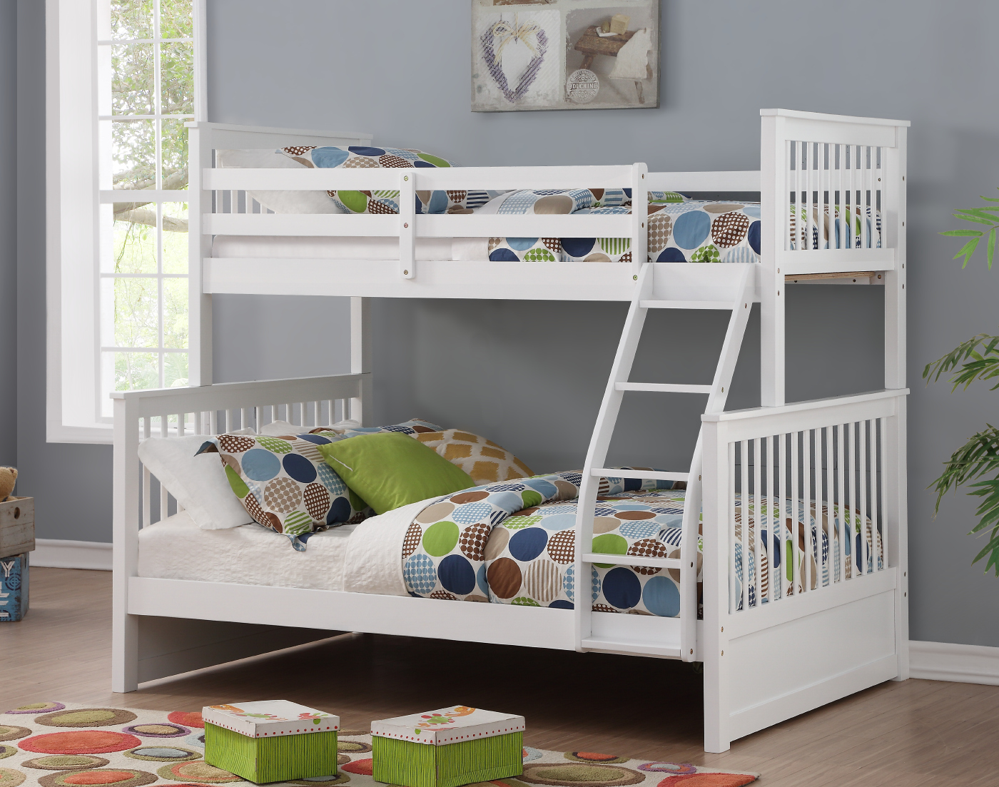 Made from Solid Wood and Wood Veneers Bunk Bed – B-122W (Single/Double)