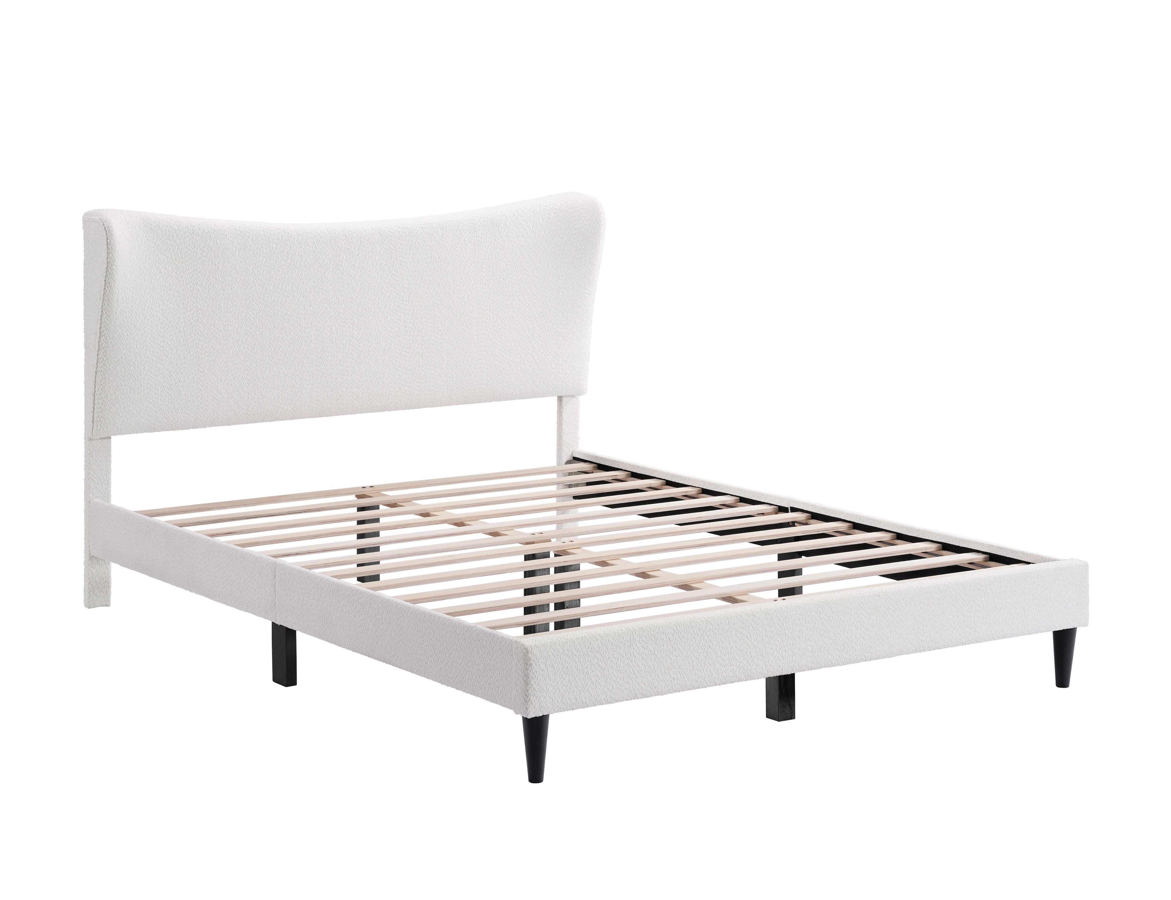 White Tufted Sleigh-Style Bed – IF-5585