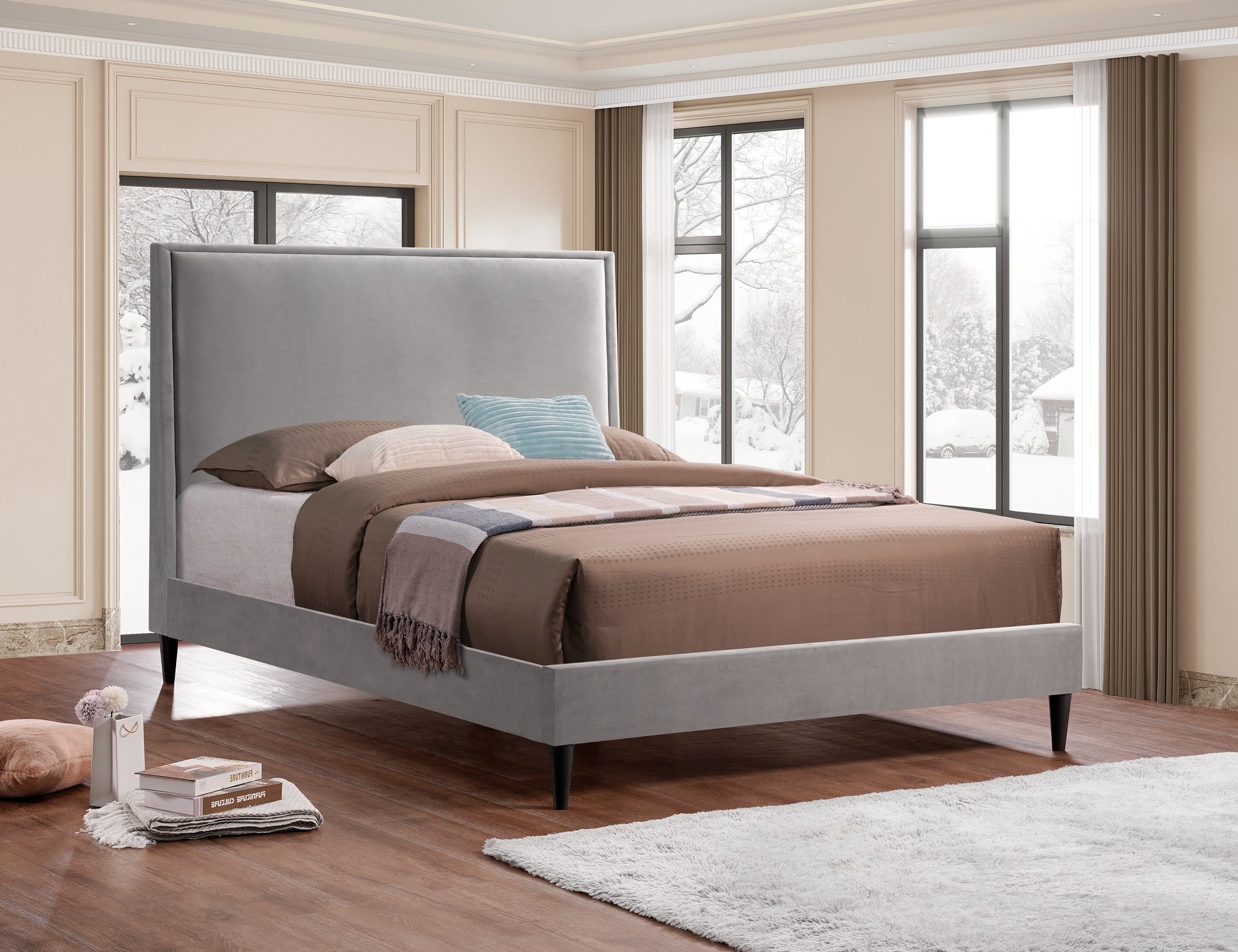 Grey Velvet Fabric Bed – IF-5570