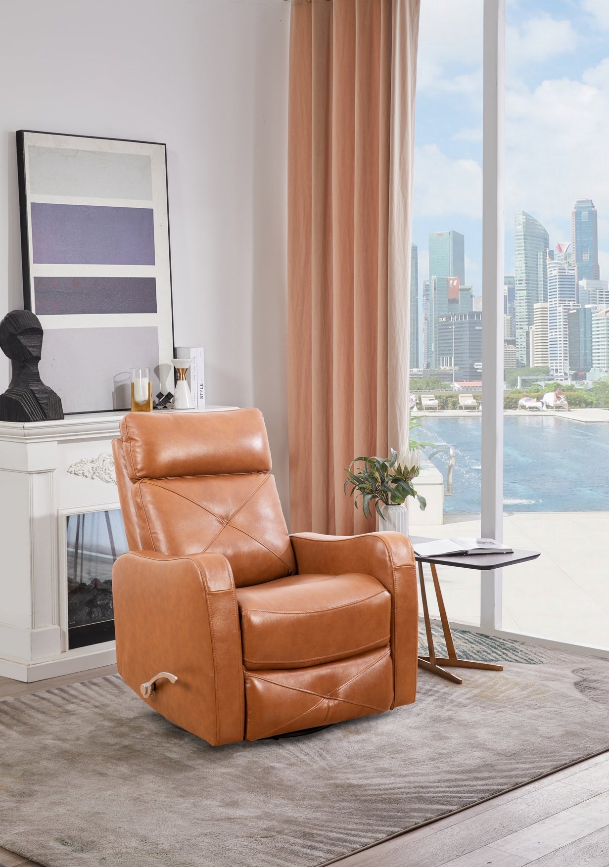 Cognac Leather Swivel Glider Recliner – IF-6331-M Recliner