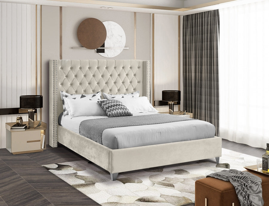 Rich Chreme Velvet Fabric Bed – IF-5892