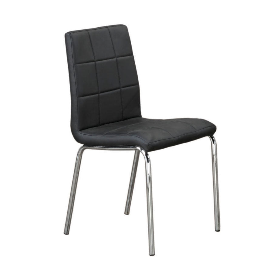 Black Quilted Faux Leather Dining Chair with Chrome Legs – C-1760