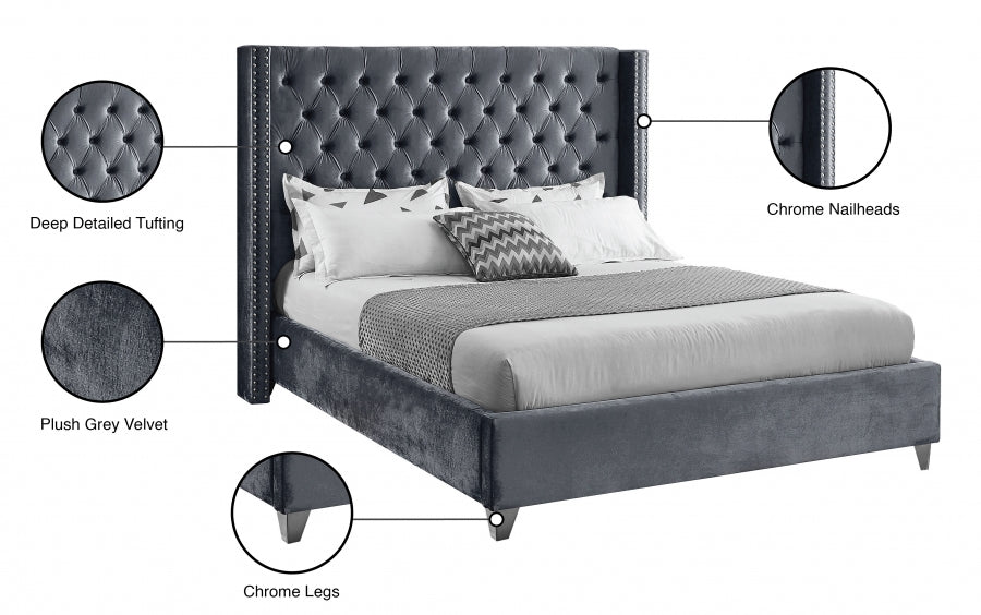 Rich Grey Velvet Fabric Bed – IF-5890