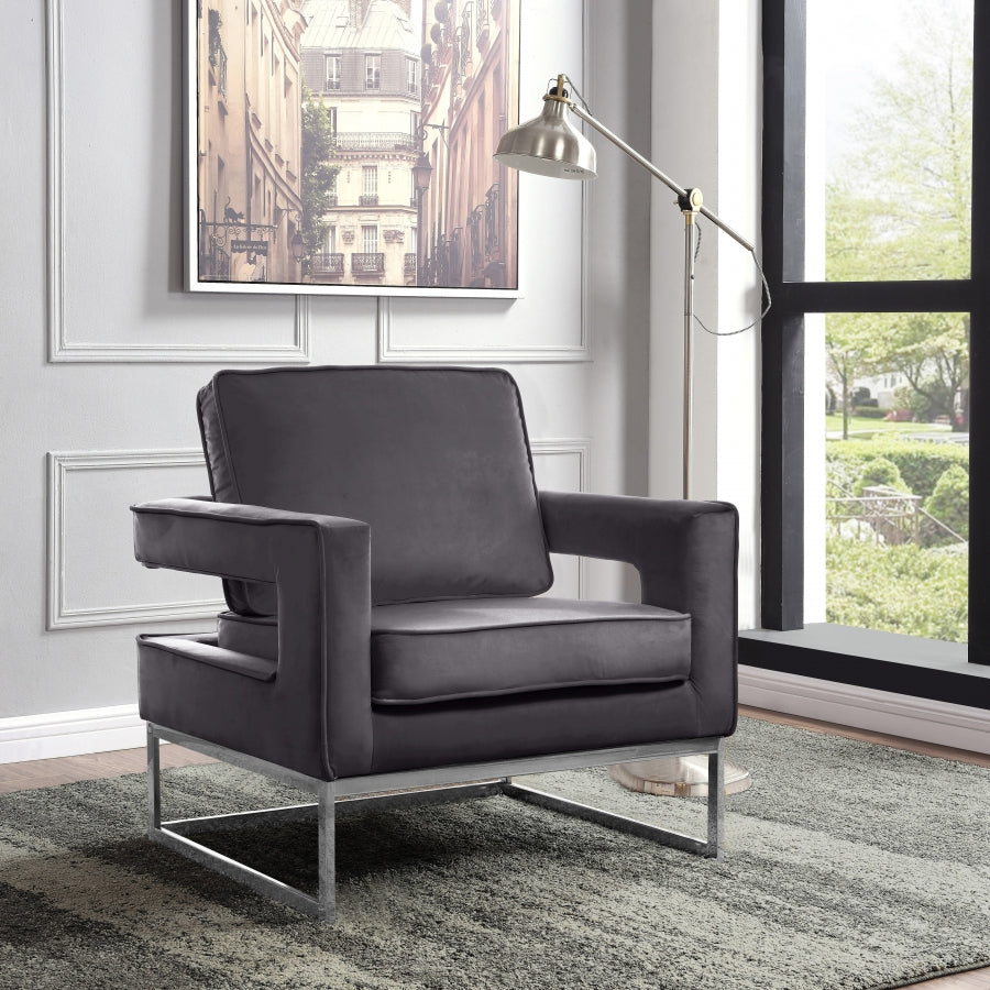 Charcoal Grey Velvet Accent Chair with Chrome Legs – IF-6850