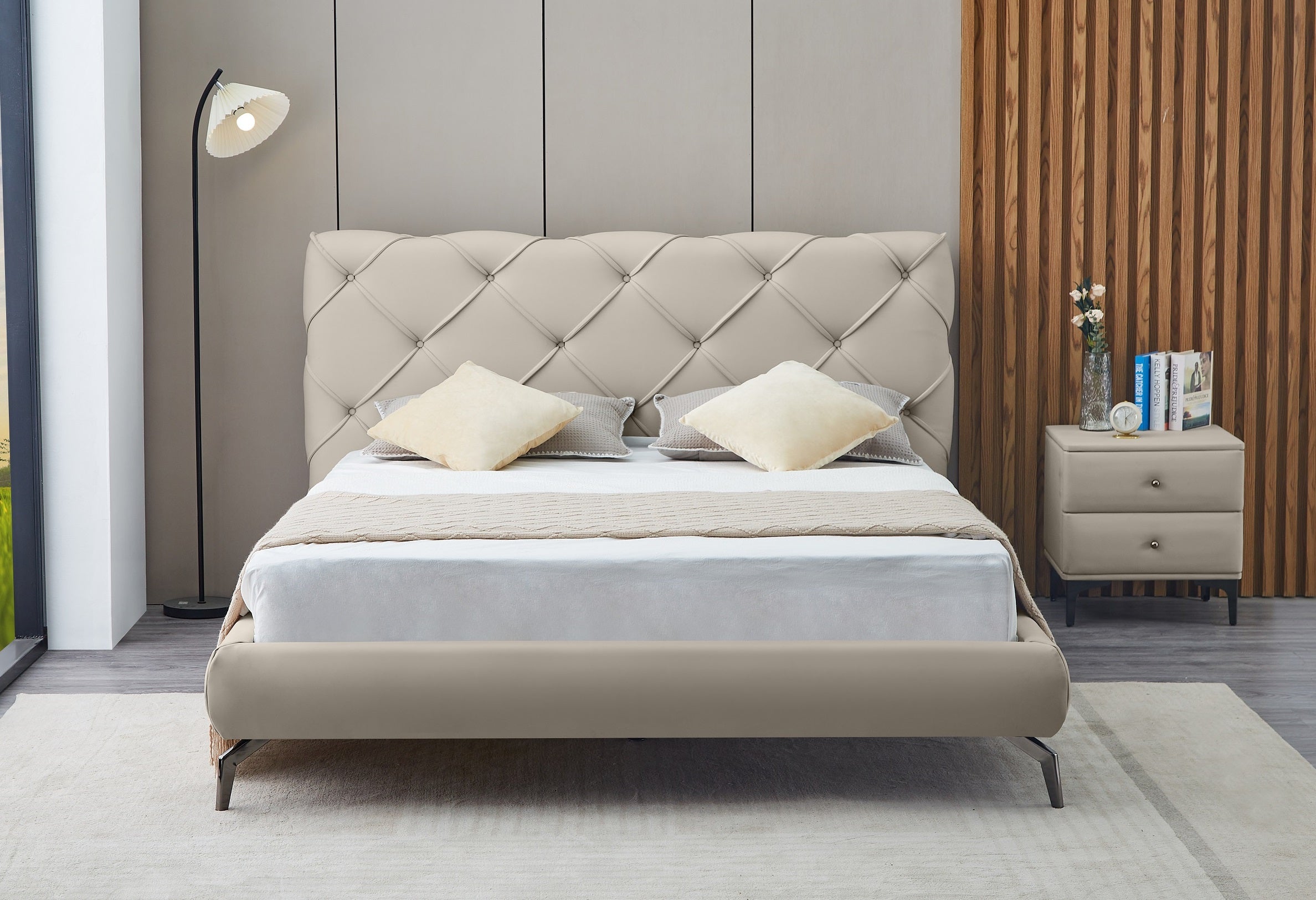 Ivory Tufted Platform Bed – IF-5945
