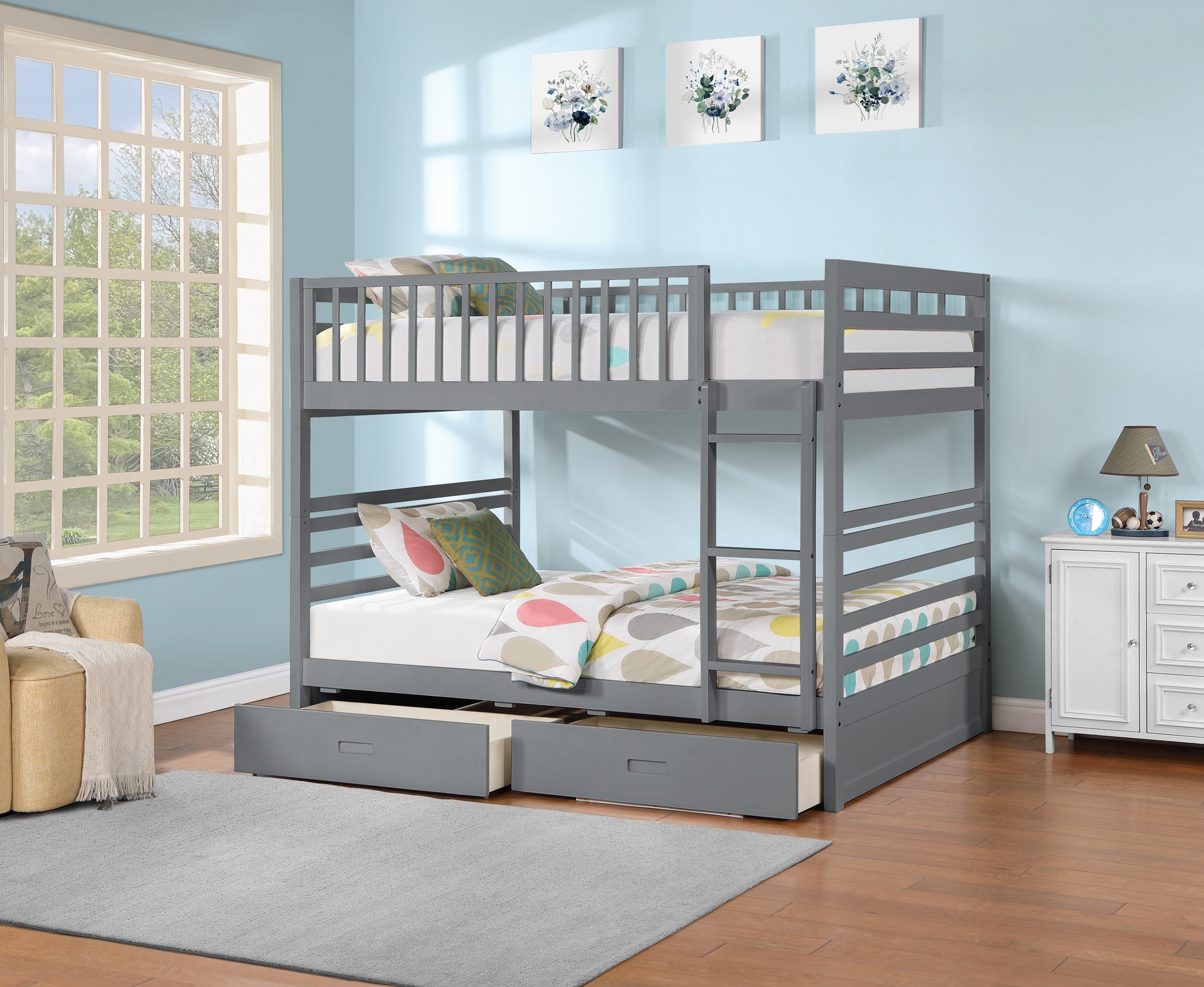 Made from Solid Wood and Wood Veneers Bunk Bed – B-115G (Double/Double)