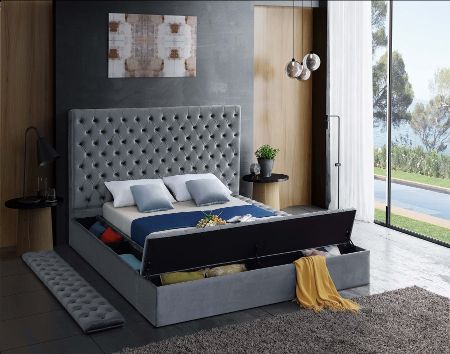 Beige Channel-Tufted Storage Bed with Hydraulic Lift – IF-5790