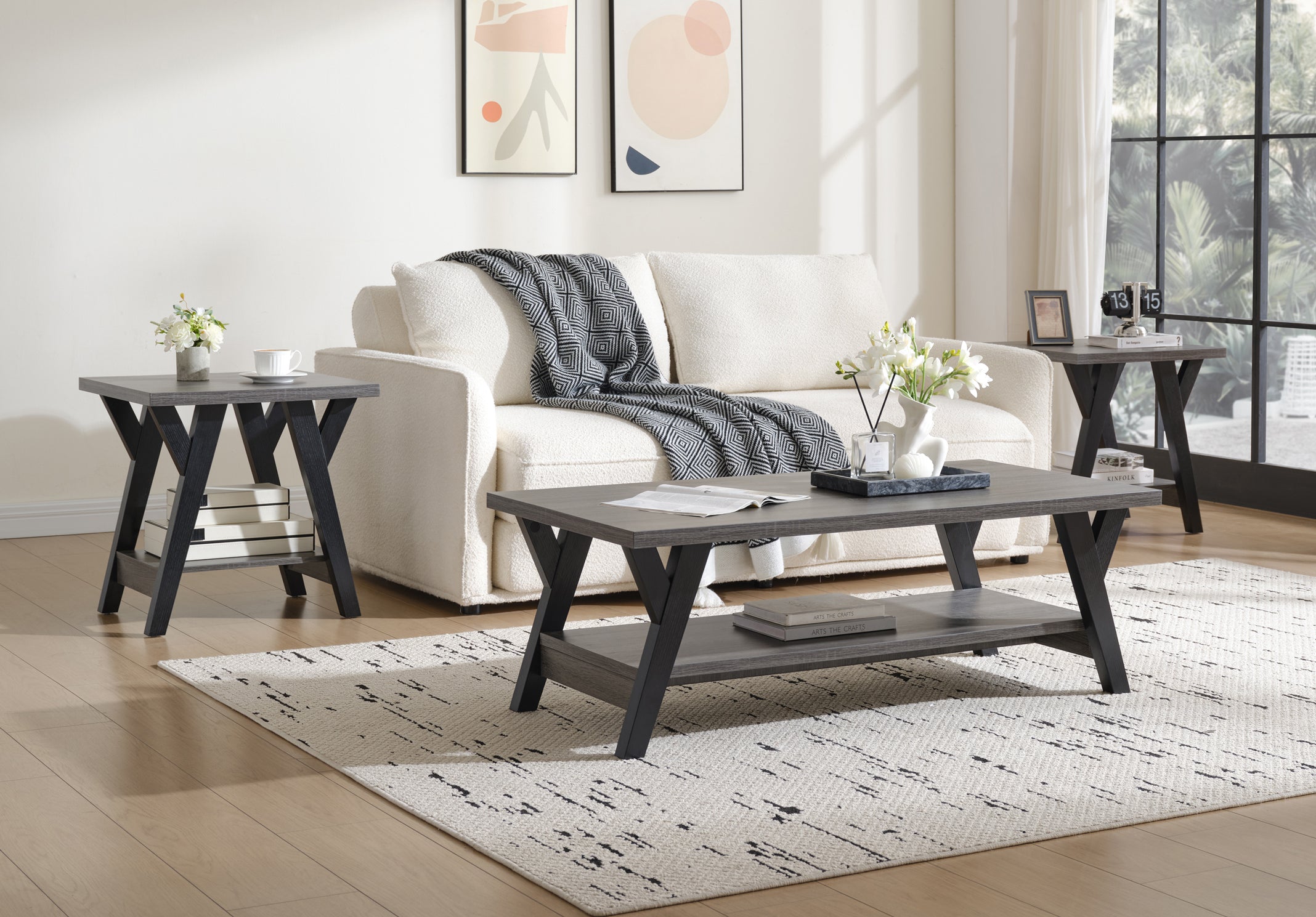 Wooden Top and Shelf with Black Legs Coffee / Side Table – IF-3505