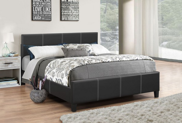 Grey Faux Leather Upholstered Platform Bed – IF-165