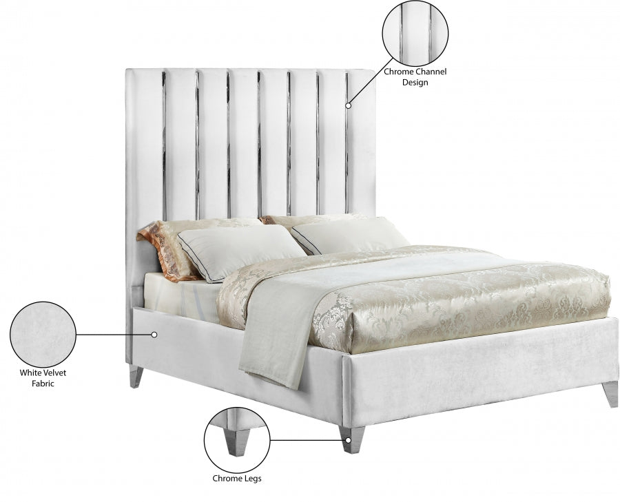 Ivory Velvet Channel-Tufted Bed – IF-5622