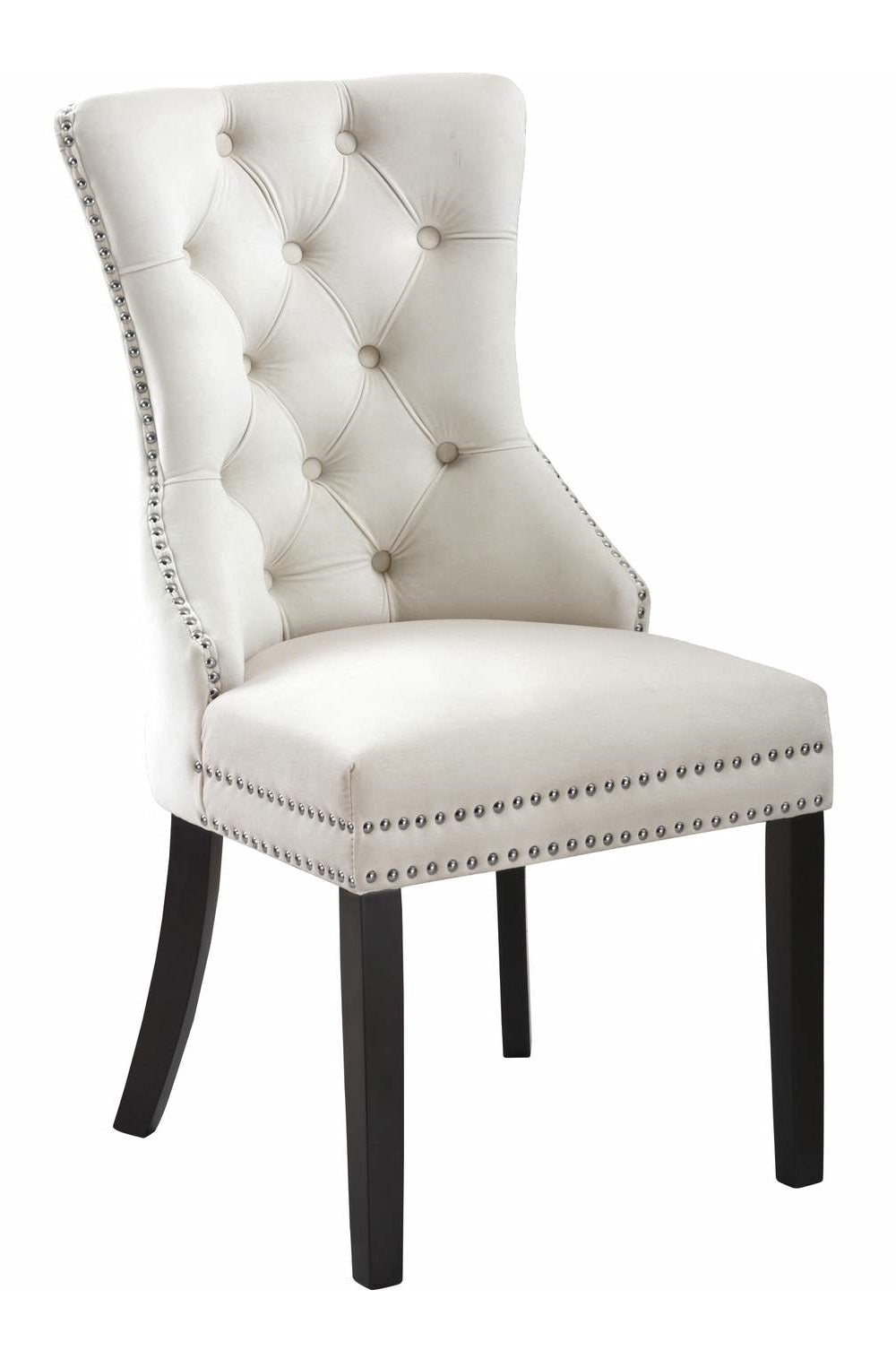 Image of c-1223: 02 creme velvet dining chair with nail head details dining chair.