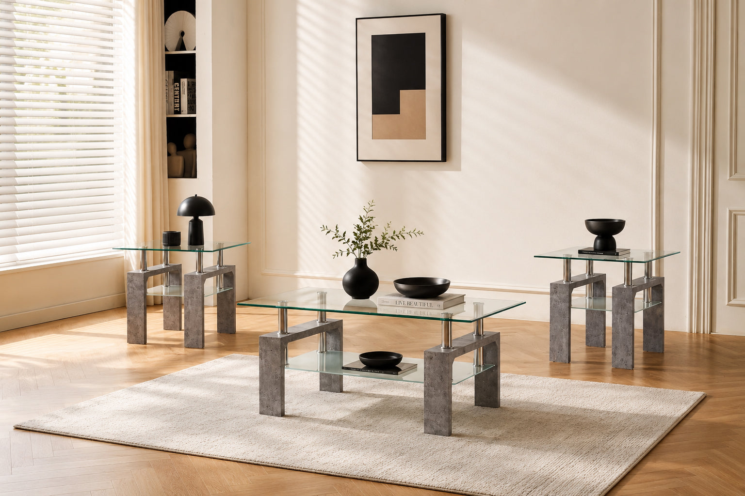 Clear Tempered Glass Top with Frosted Glass Shelf Coffee / Side Table – IF-2061
