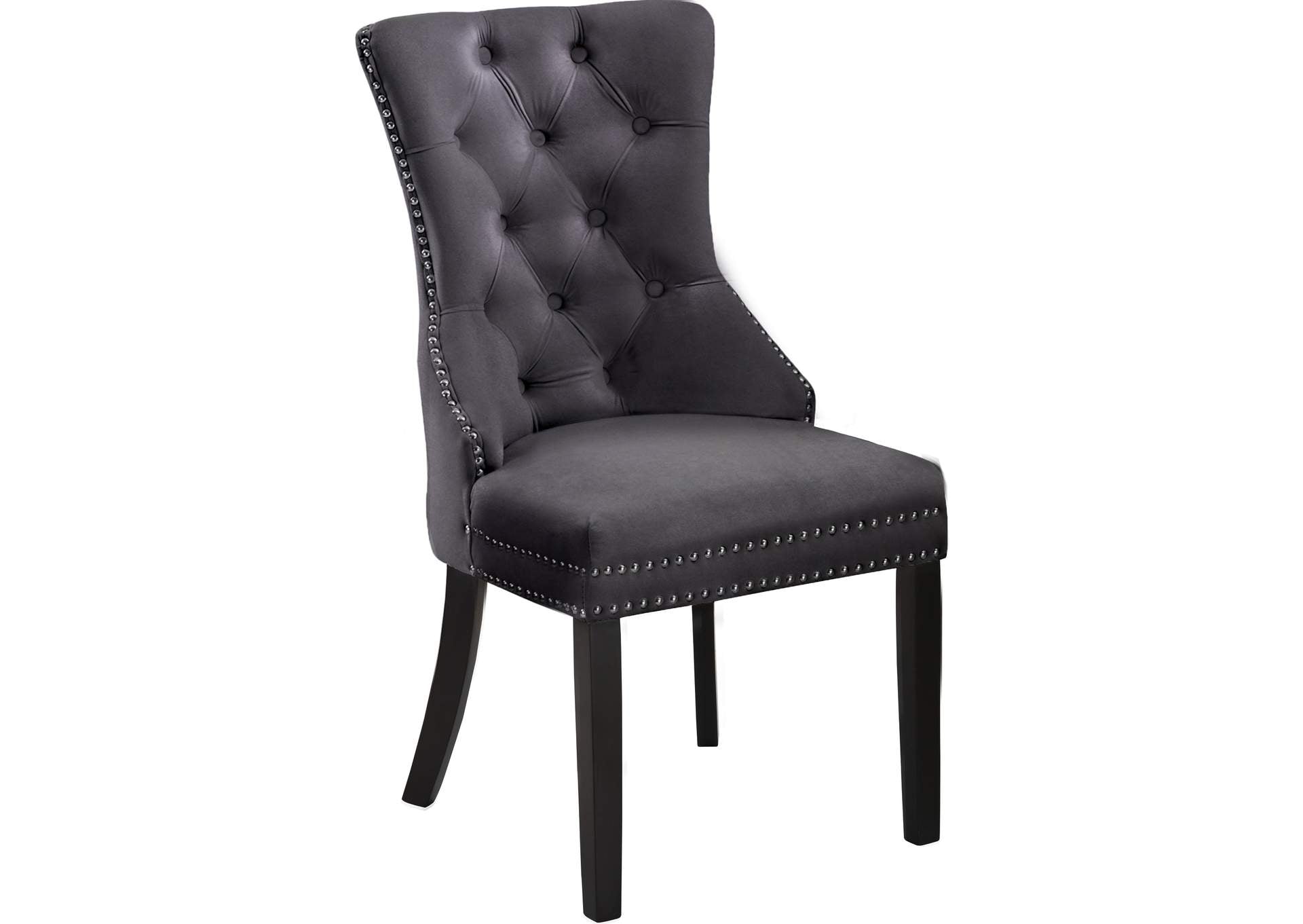 Image of c-1220: 02 grey velvet dining chair with nail head details dining chair.