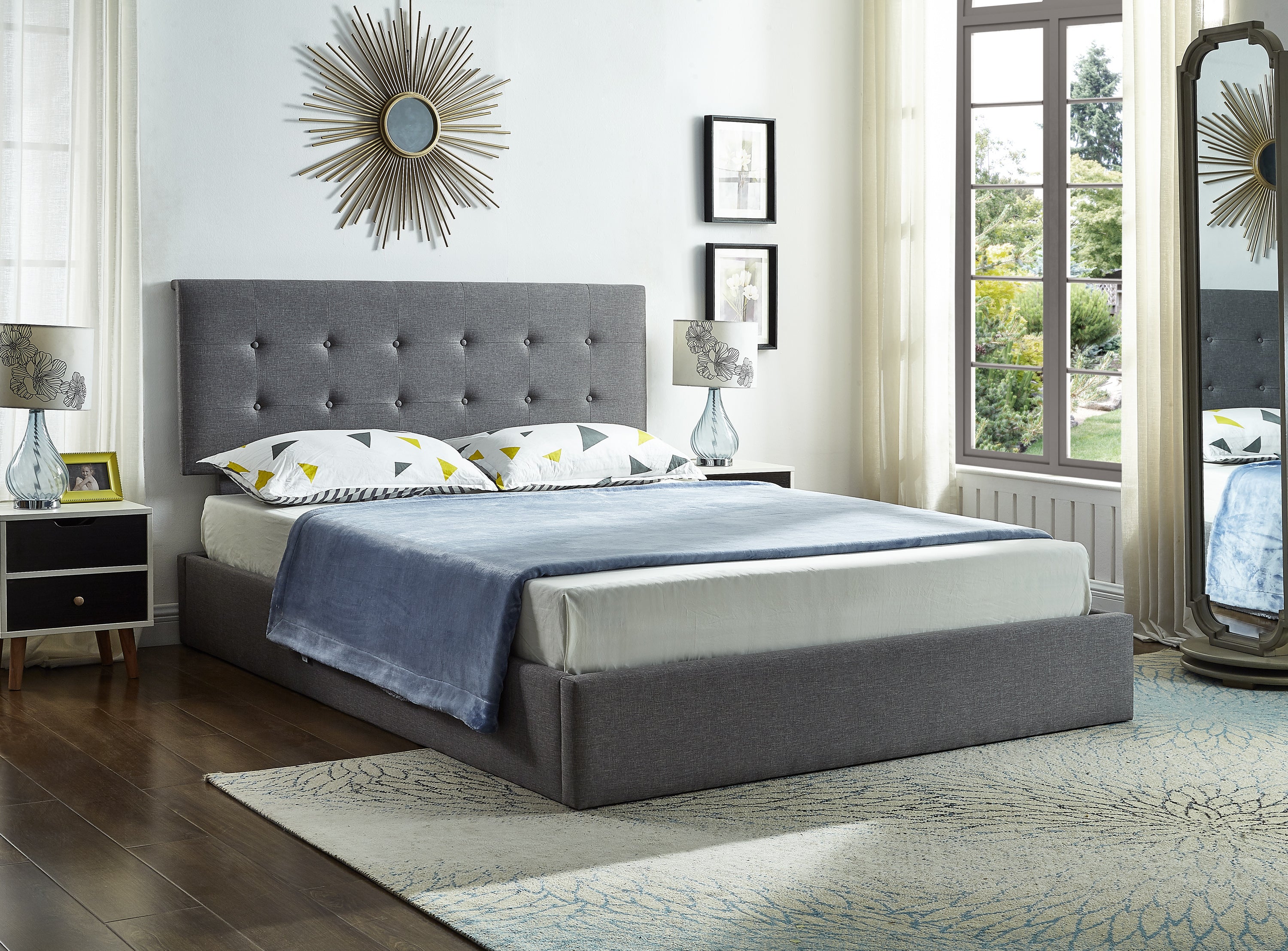 Button-Tufted Headboard with Soft Fabric Upholstery Bed – IF-5445