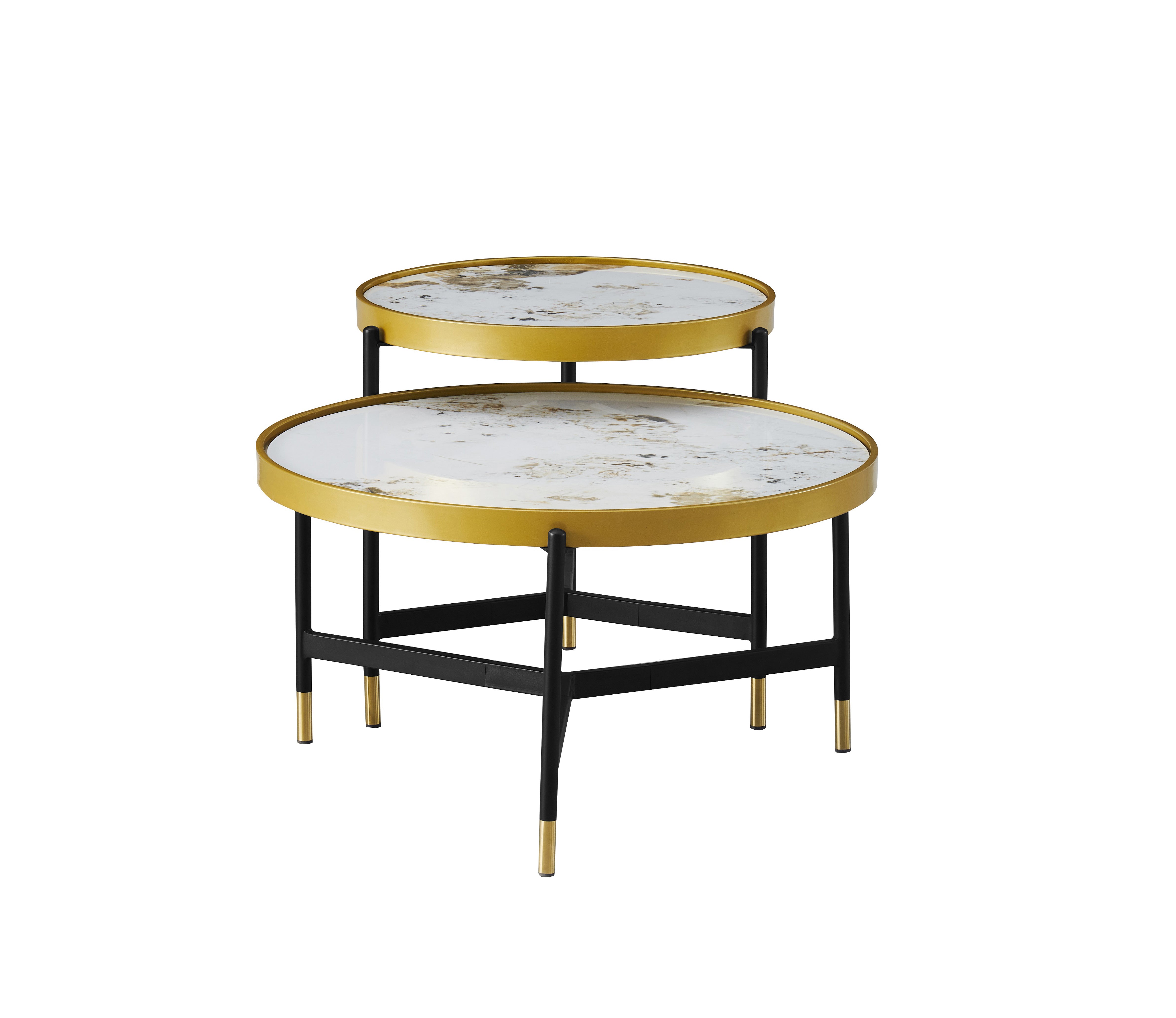 Sintered Stone Pandora Marble Top With Black and Gold Steel Base Coffee / Side Table – IF-2625