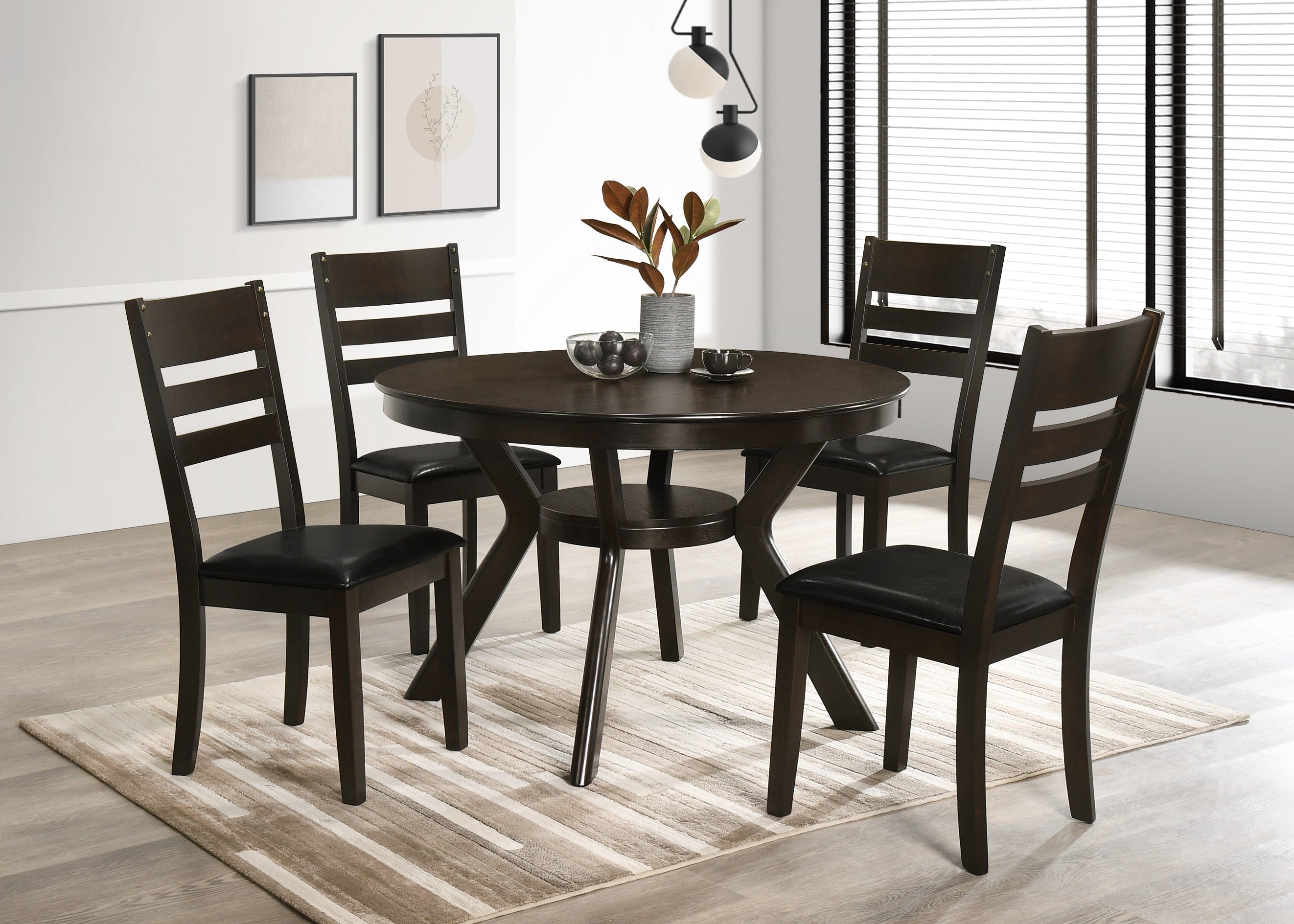 Dark Brown PU Upholstered Cushion Seats Dinette Set – T-1085 C-1091