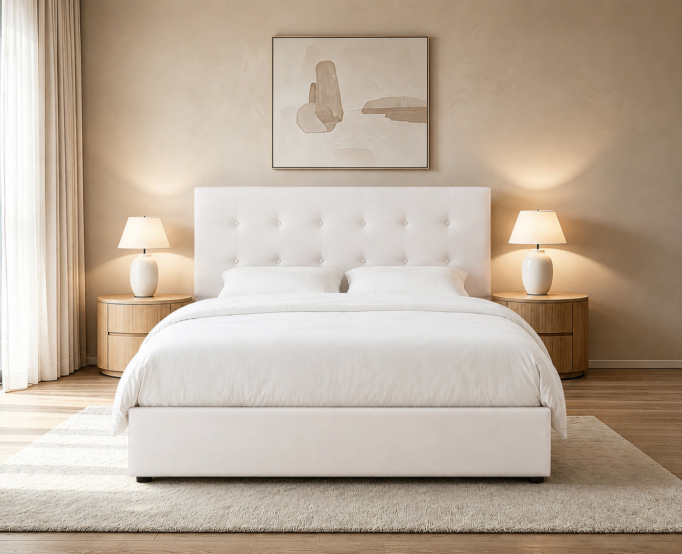 Button-Tufted Headboard with Soft Fabric Upholstery Bed – IF-5446