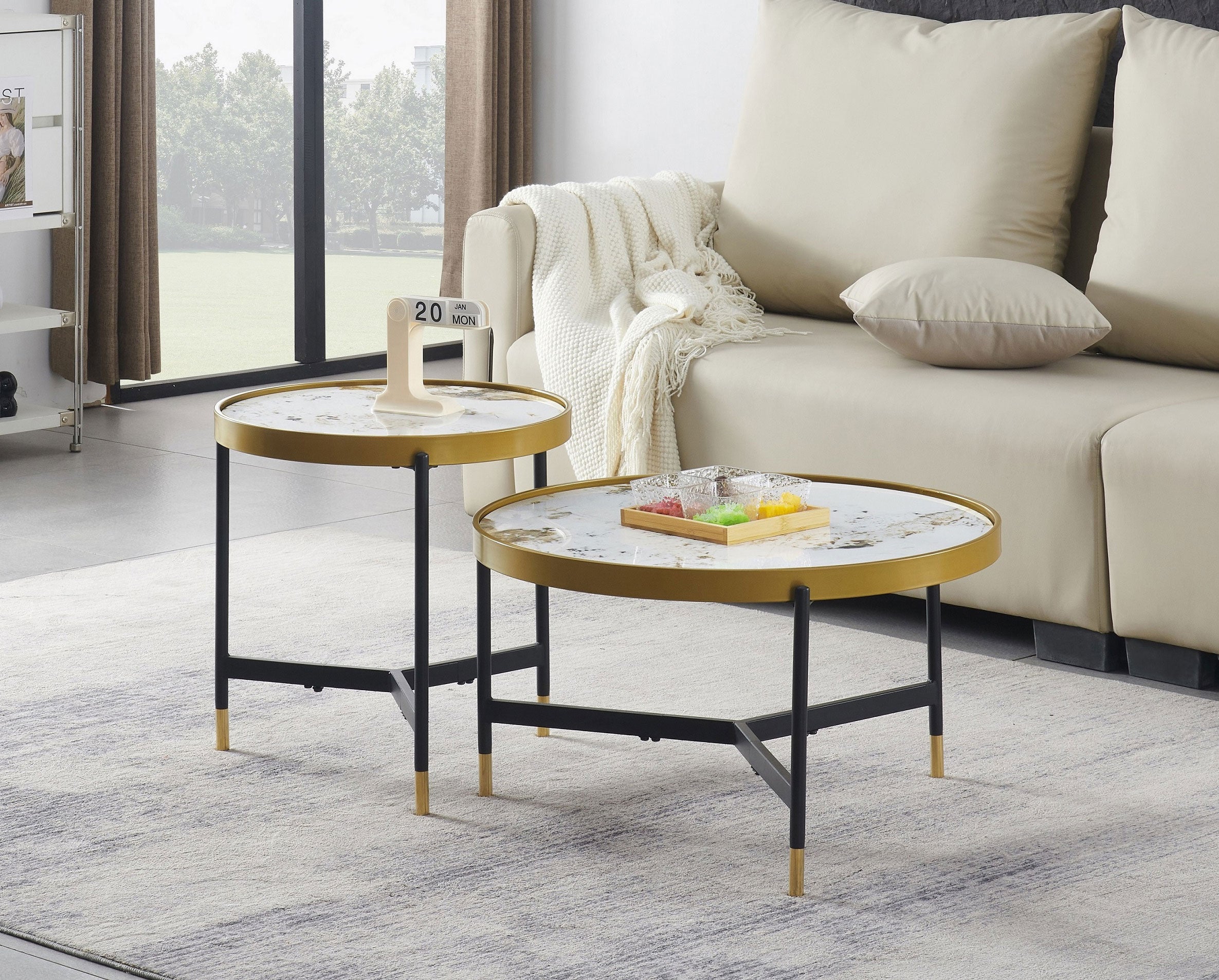Sintered Stone Pandora Marble Top With Black and Gold Steel Base Coffee / Side Table – IF-2625