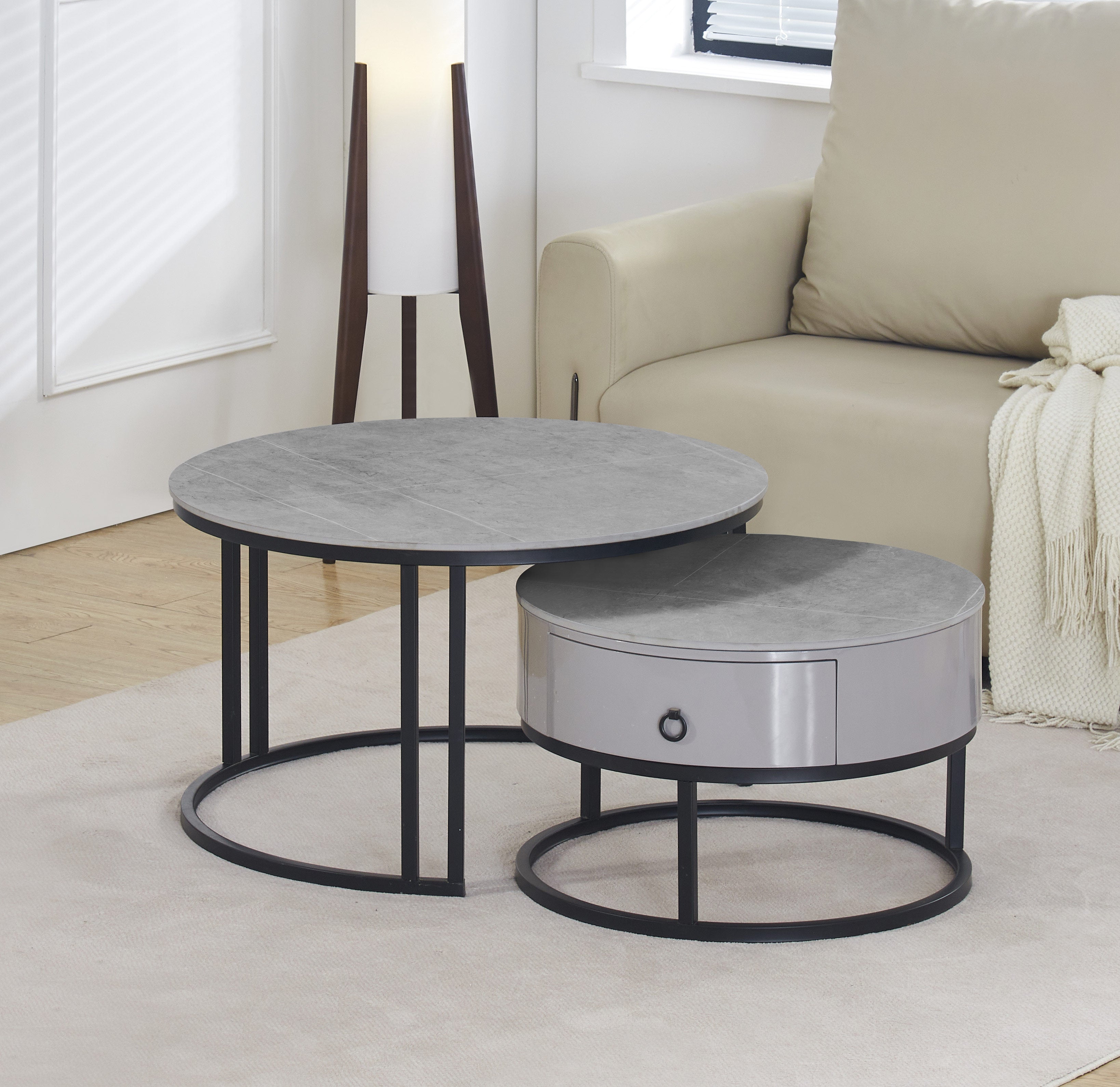 Armani Grey Stone Top With Black Steel Base Coffee / Side Table – IF-2668