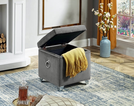 Grey Tufted Storage Ottoman with Nailhead Trim – IF-6295