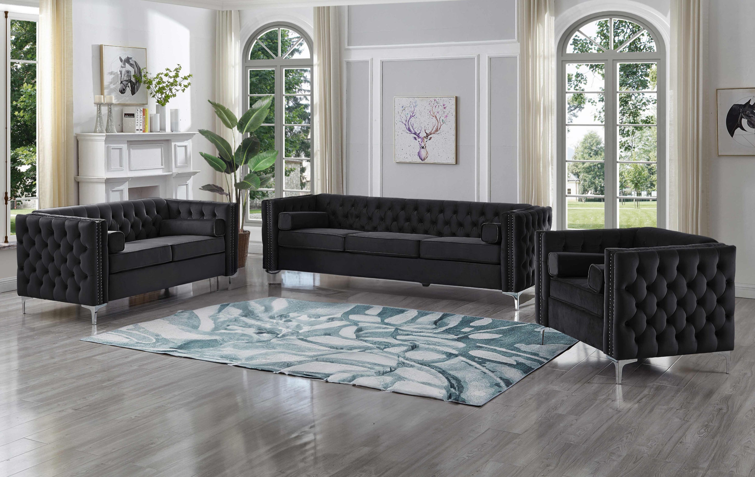 Black Channel-Tufted Sofa Set – IF-8007