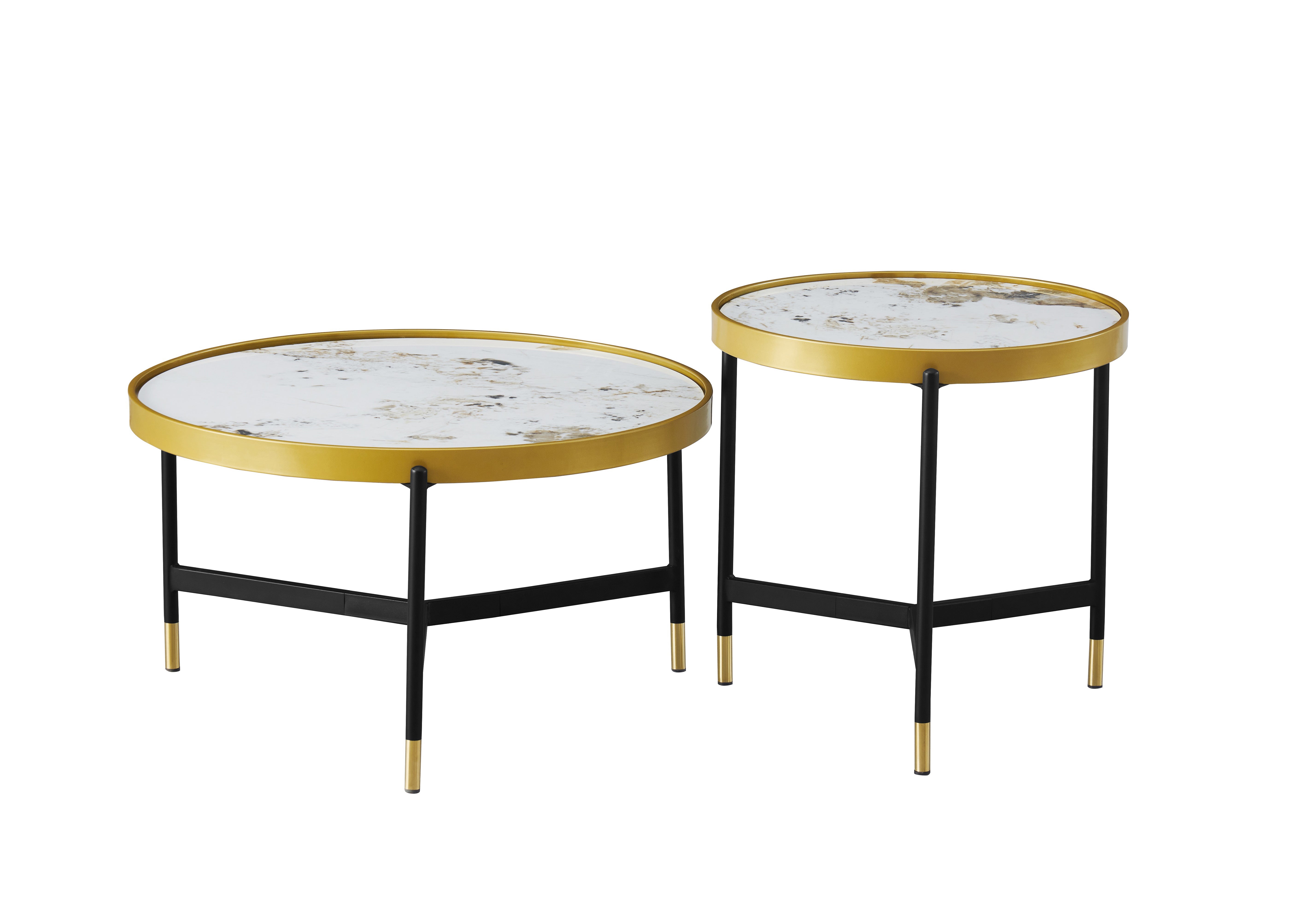 Sintered Stone Pandora Marble Top With Black and Gold Steel Base Coffee / Side Table – IF-2625
