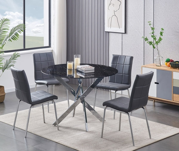 Chairs: Grey PU Cushion Seats with Chrome Legs Dinette Set – T-1446 C-1762