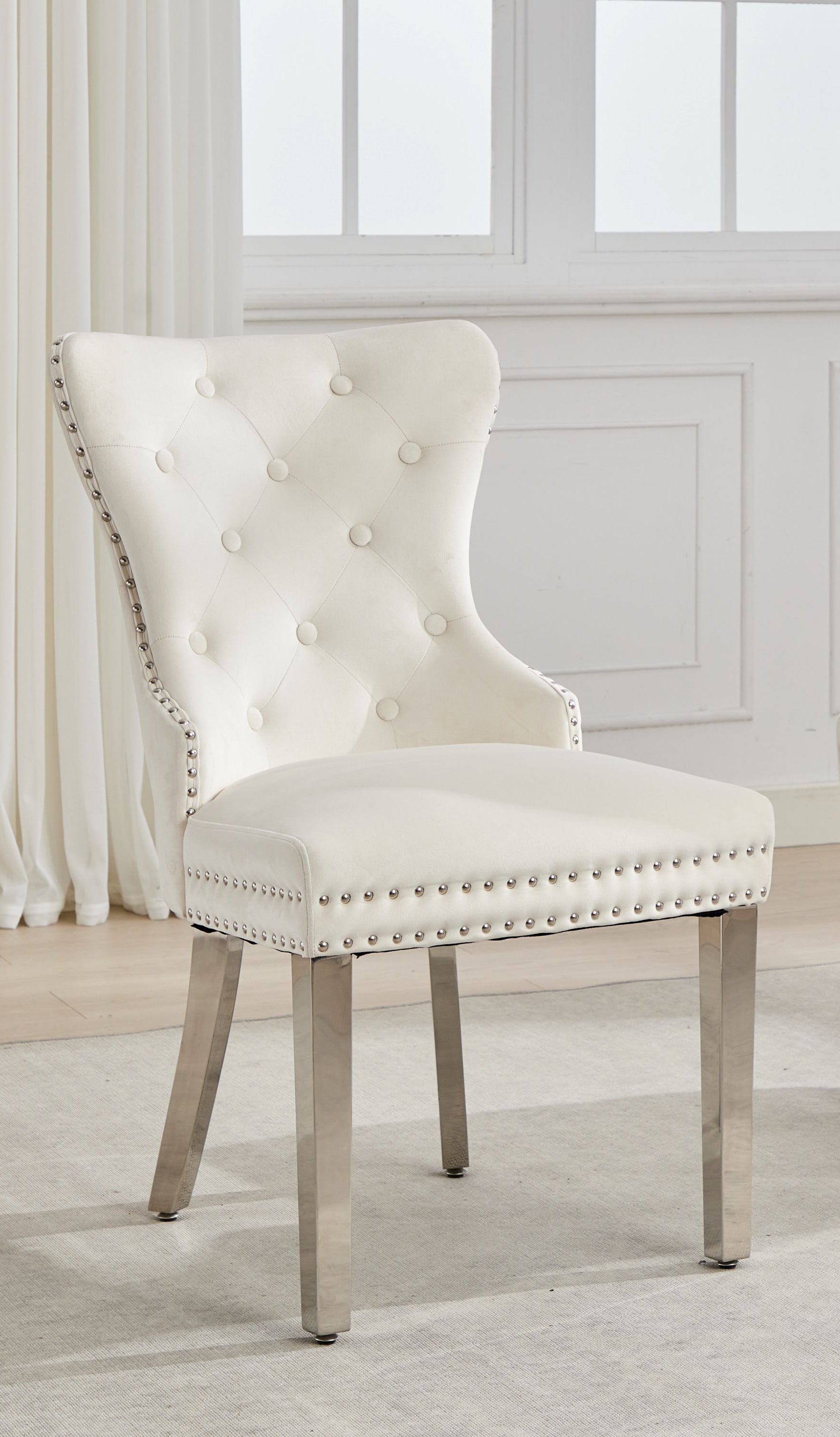 Soft-Touch Cream Velvet Accent Chair – C-1248