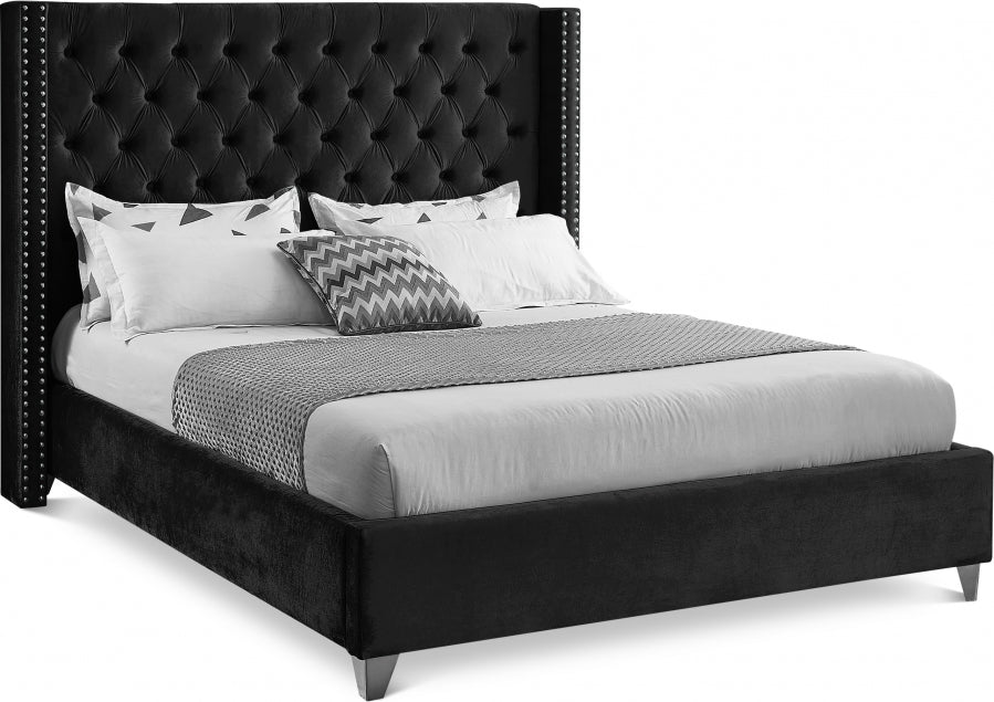 Rich Black Velvet Fabric Bed – IF-5893