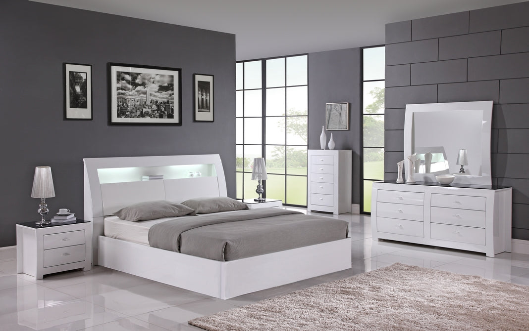 Barcelona White Bedroom Set with LED Headboard – Barcelona