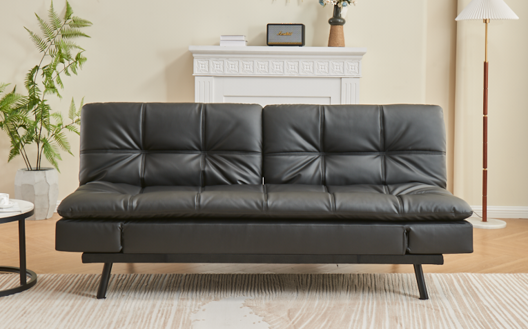 Black Faux Leather Convertible Sofa Bed – IF-8050