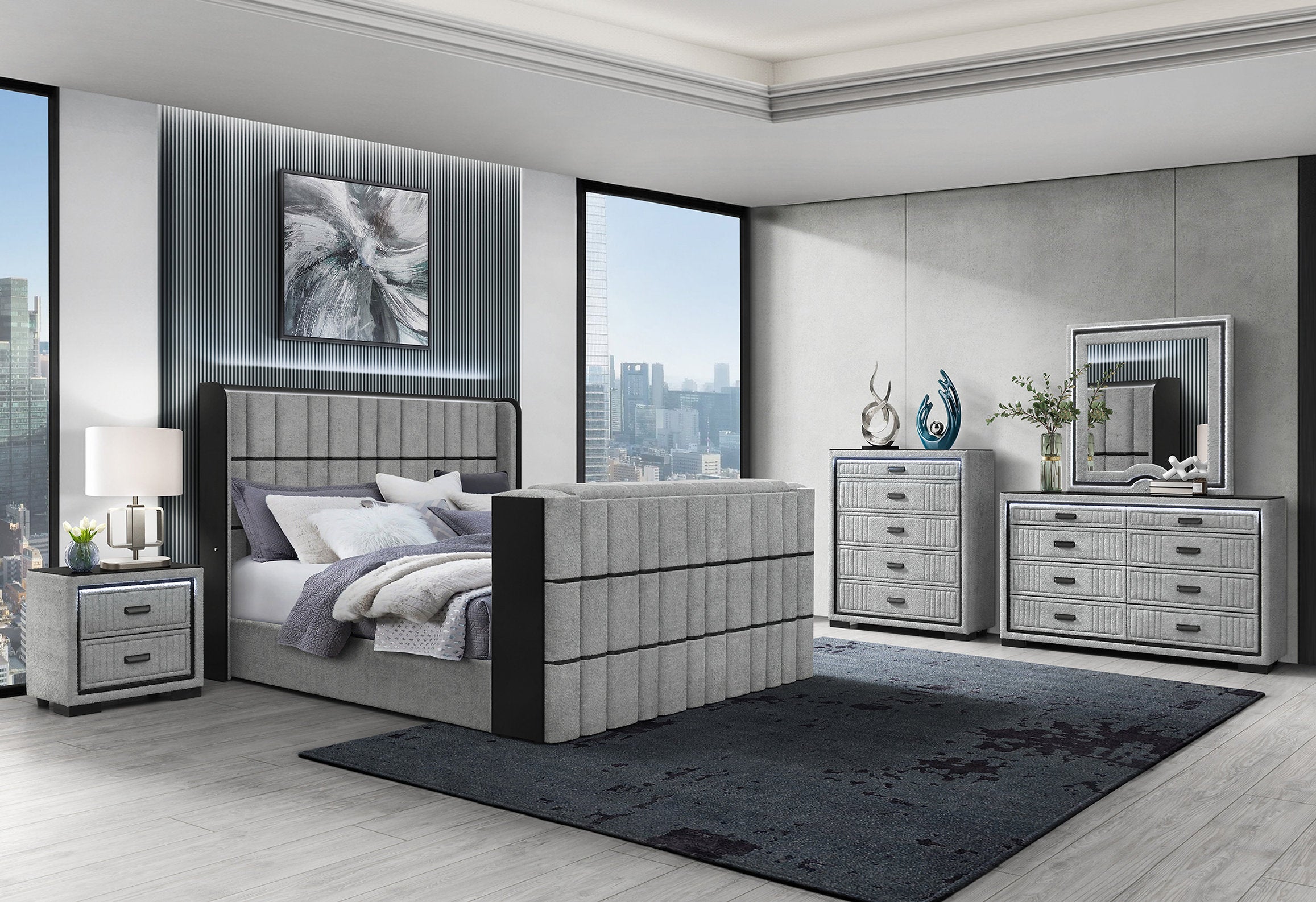 Isabella - Grey Bedroom Set with TV support