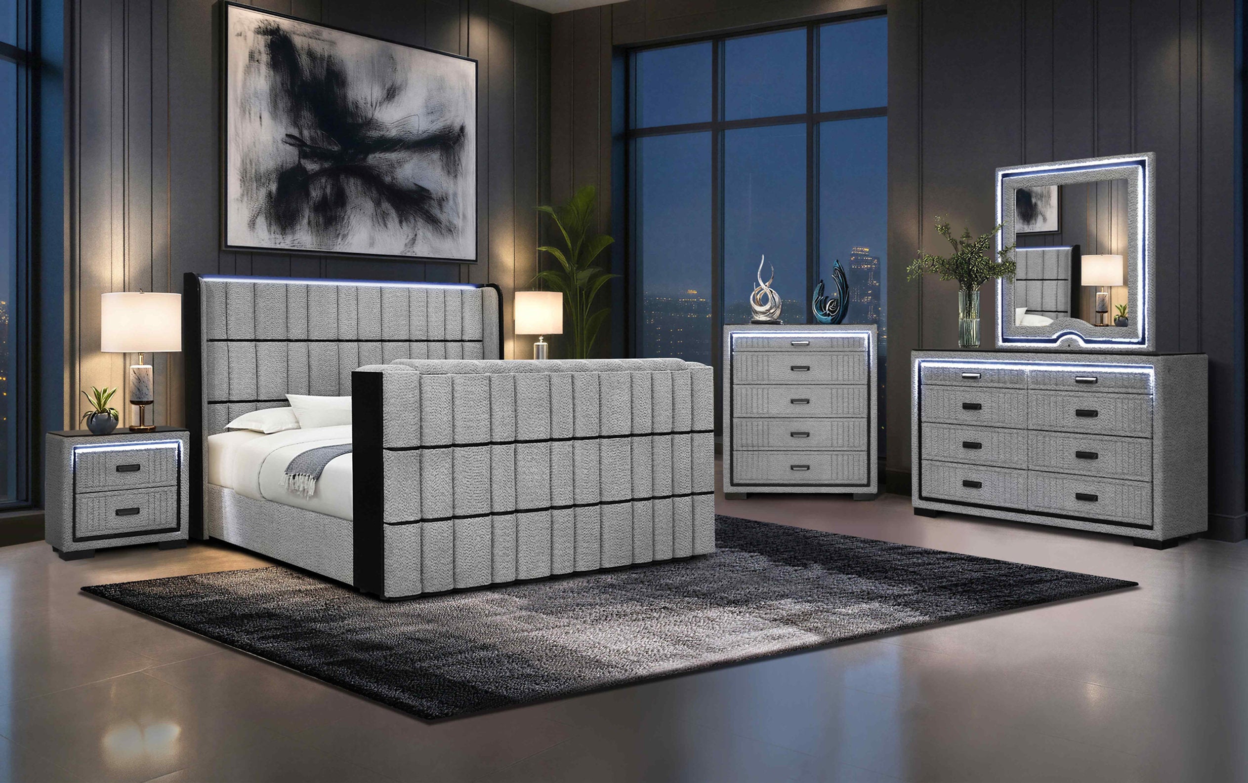 Isabella - Grey Bedroom Set with TV support