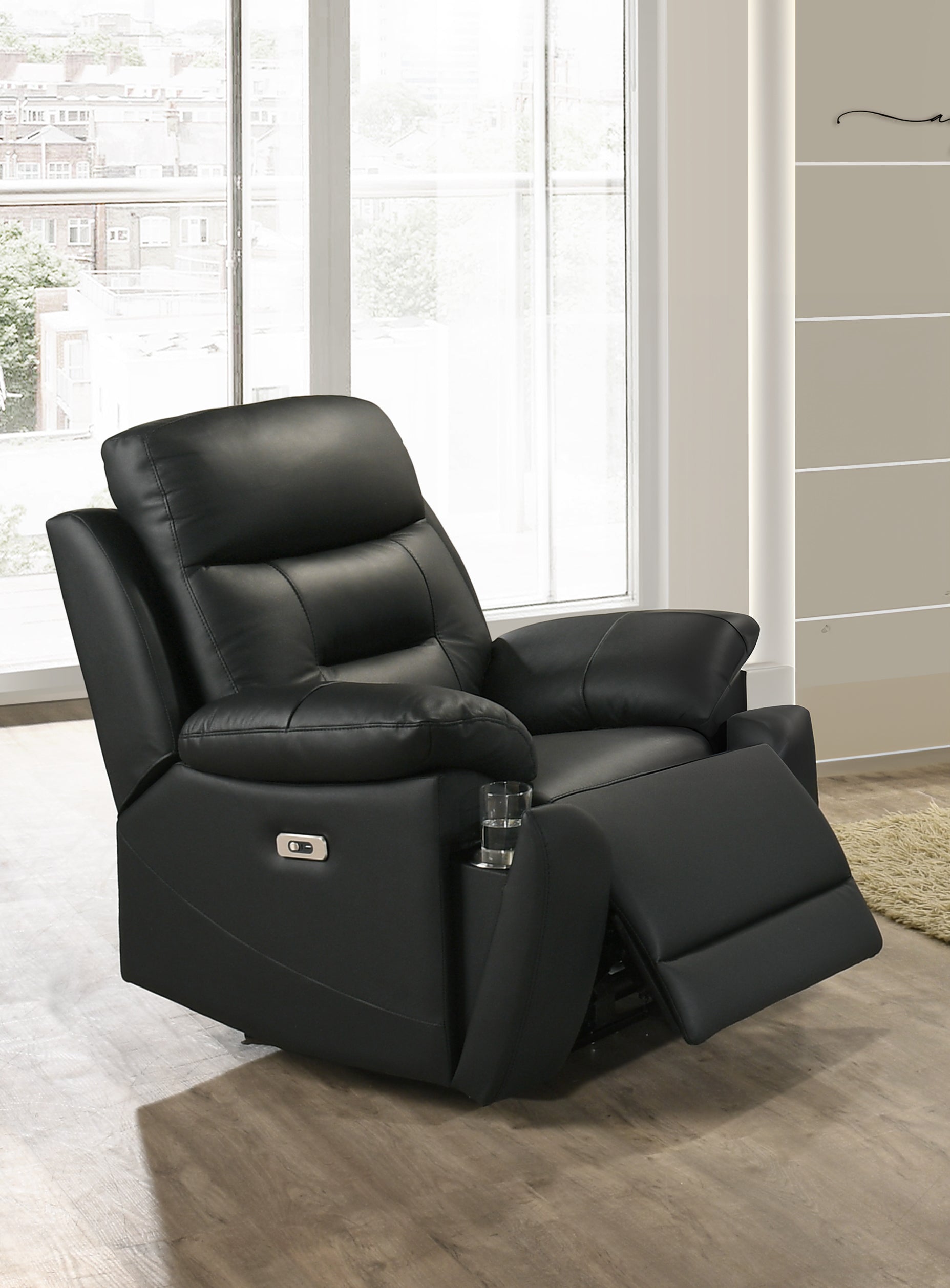 Black Leather Power Recliner Chair with Cupholders – IF-8161-C Recliner